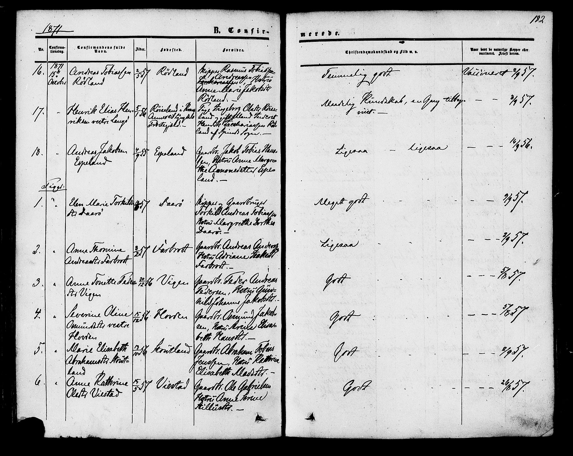 Herad sokneprestkontor, SAK/1111-0018/F/Fa/Fab/L0004: Parish register (official) no. A 4, 1853-1885, p. 182