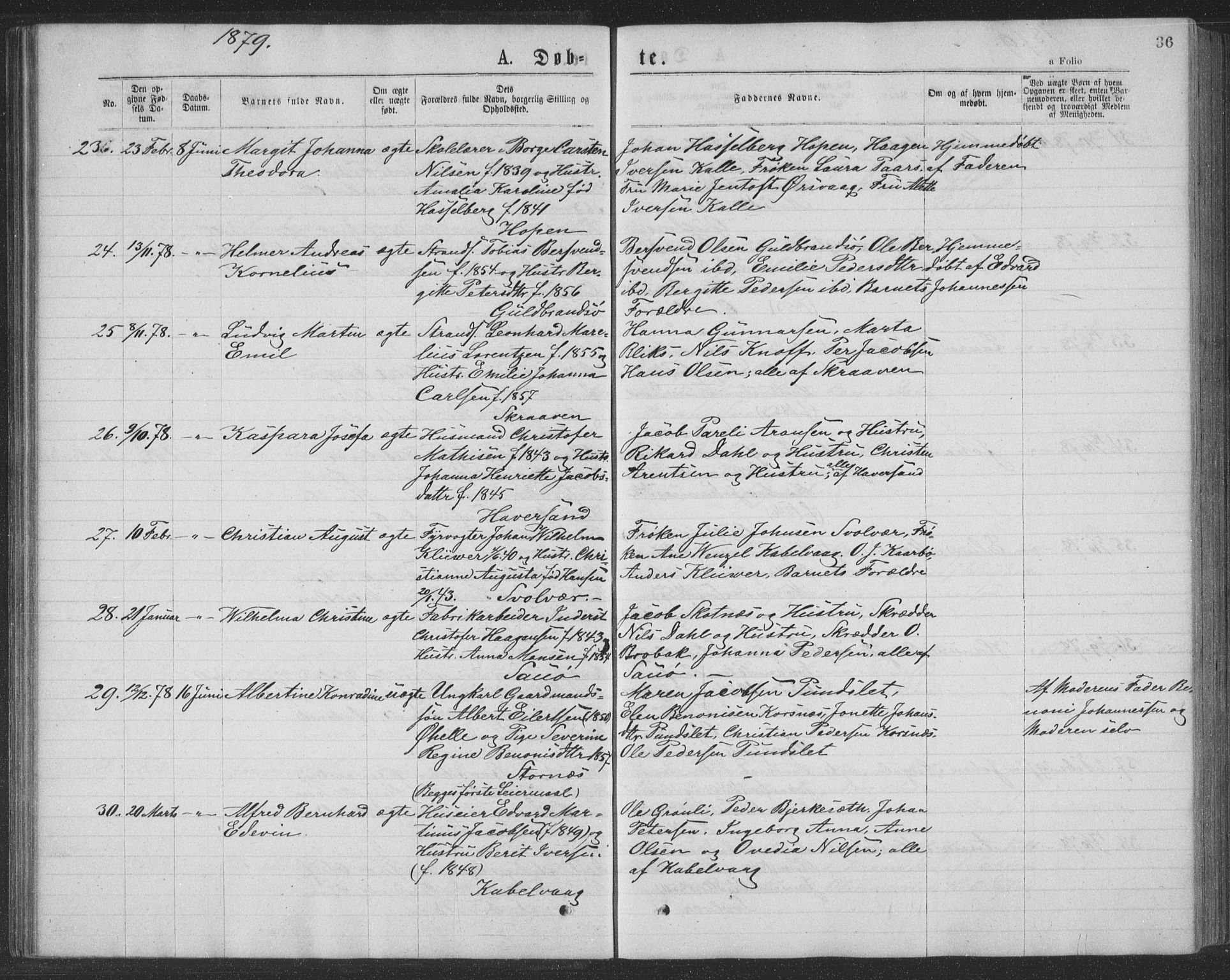 Ministerialprotokoller, klokkerbøker og fødselsregistre - Nordland, SAT/A-1459/874/L1075: Parish register (copy) no. 874C04, 1876-1883, p. 36