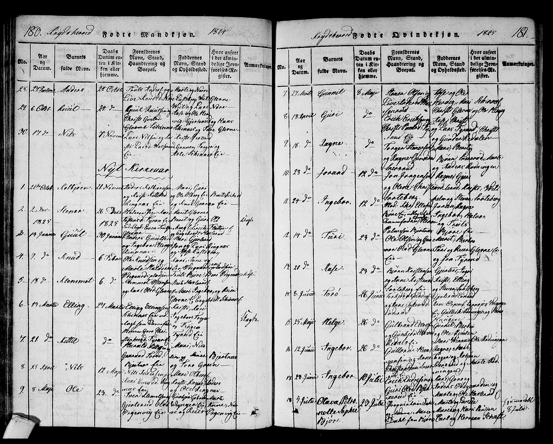 Sigdal kirkebøker, AV/SAKO-A-245/F/Fa/L0005: Parish register (official) no. I 5 /3, 1815-1829, p. 180-181