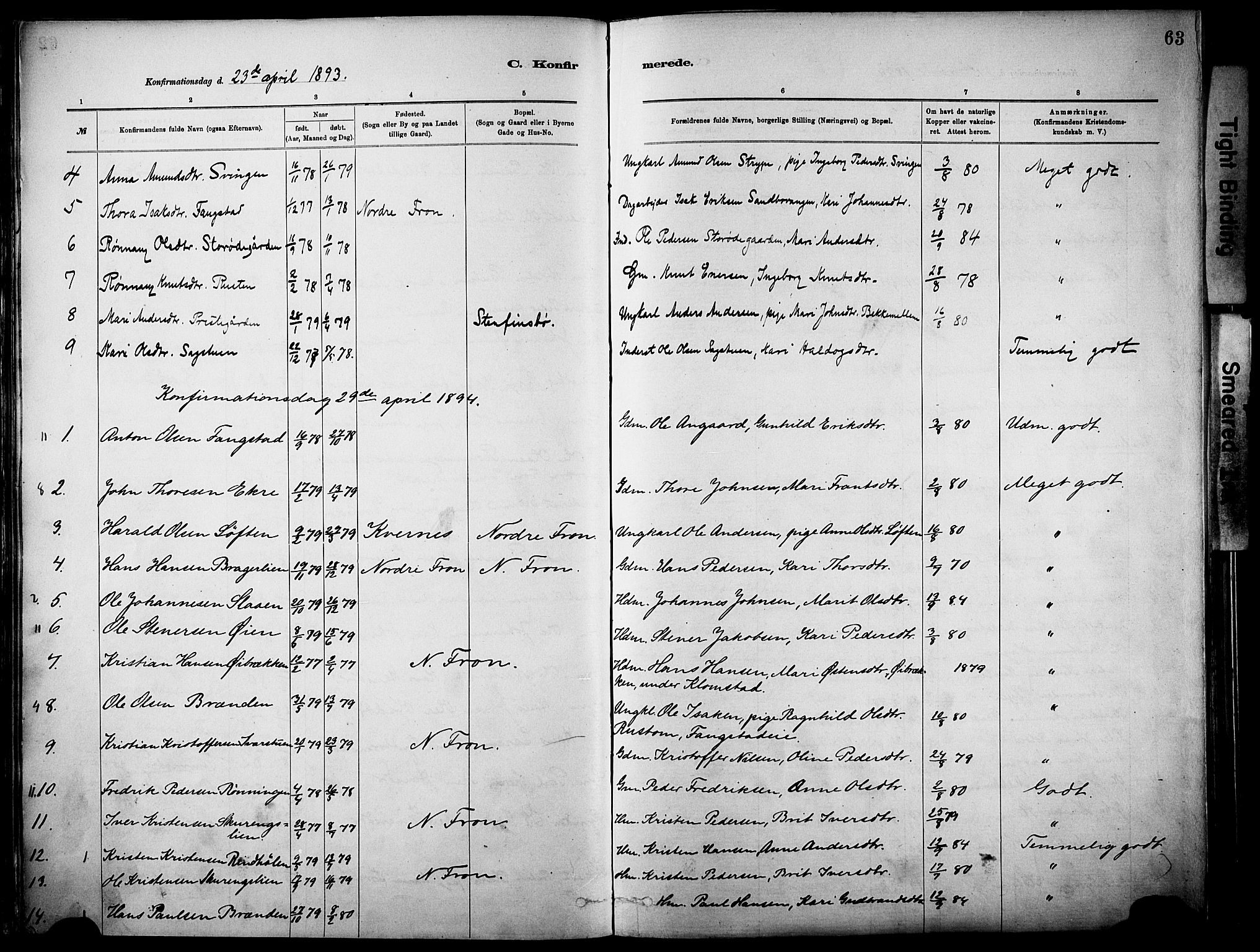 Vågå prestekontor, SAH/PREST-076/H/Ha/Haa/L0010: Parish register (official) no. 10, 1887-1904, p. 63