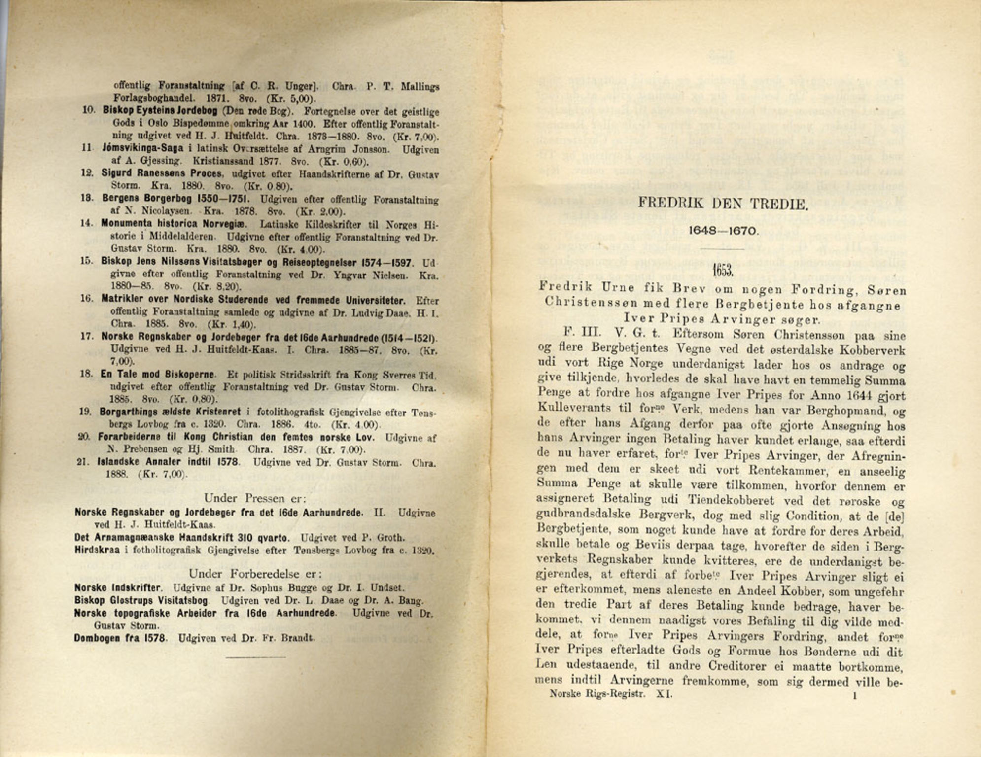 Publikasjoner utgitt av Det Norske Historiske Kildeskriftfond, PUBL/-/-/-: Norske Rigs-Registranter, bind 11, 1653-1656, p. 1