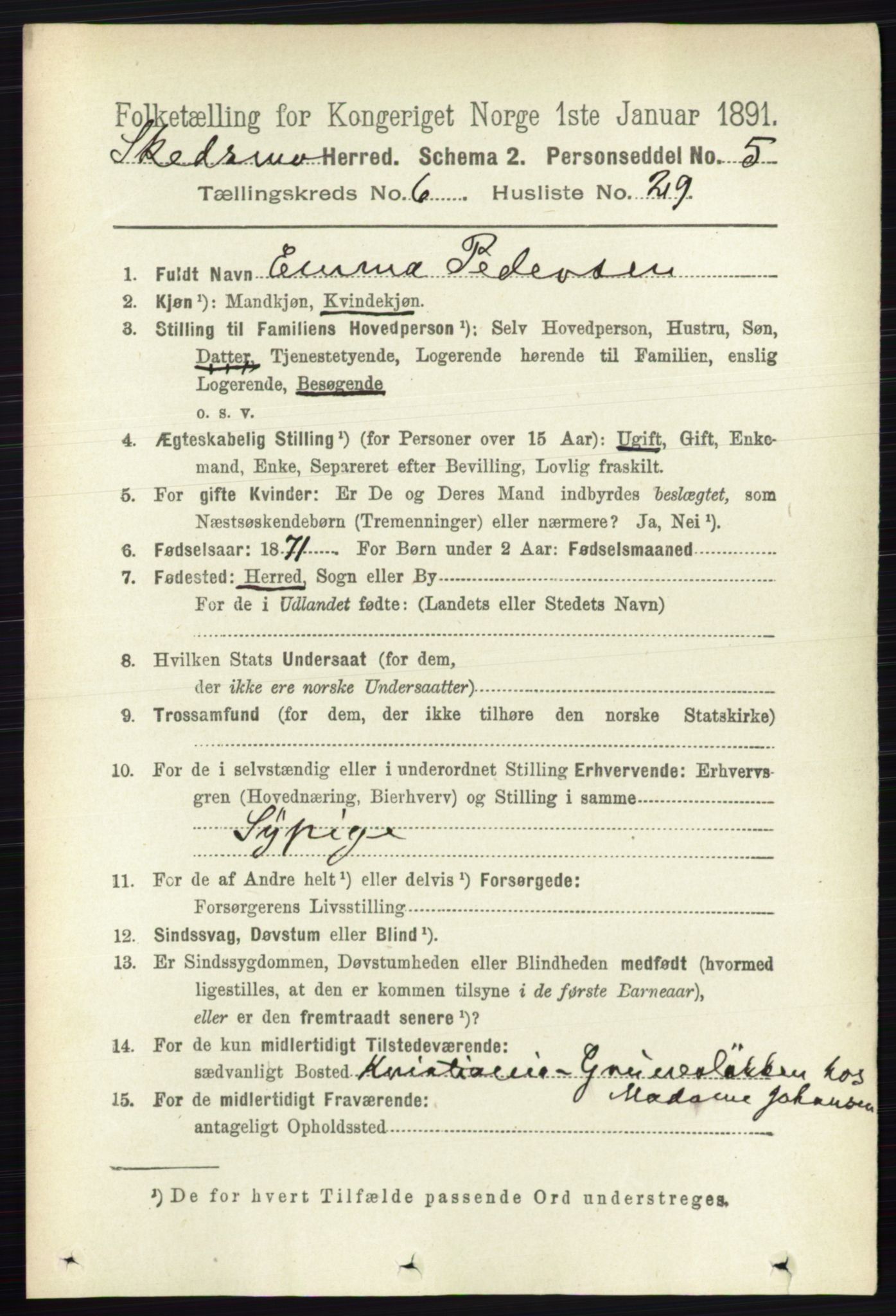 RA, 1891 census for 0231 Skedsmo, 1891, p. 2946