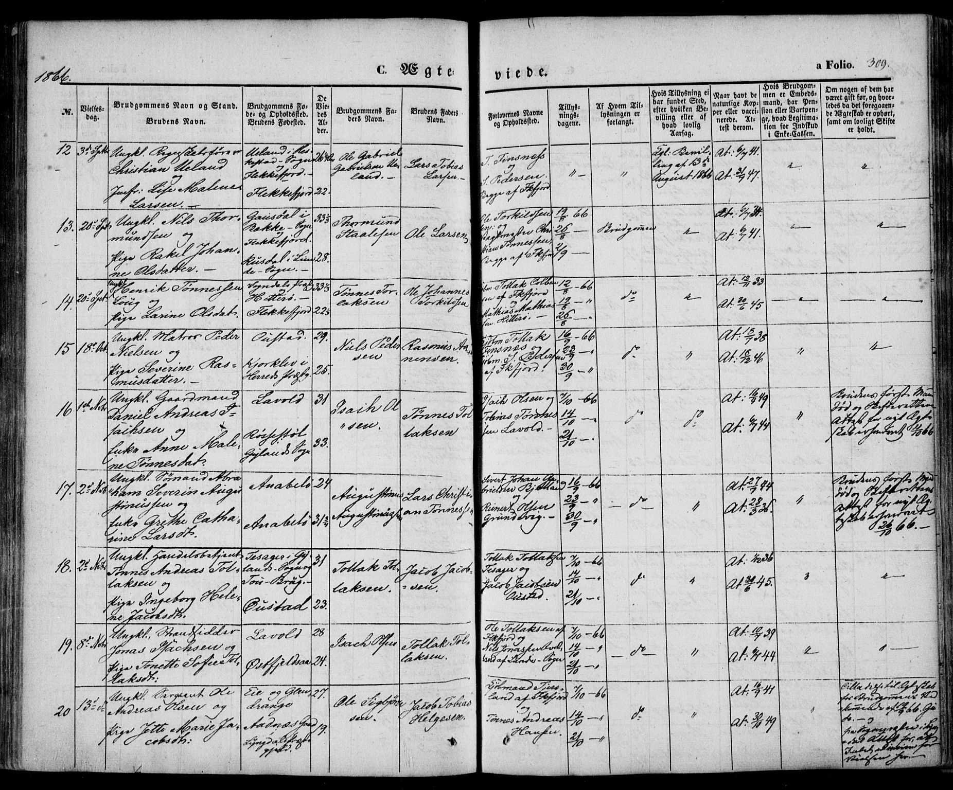 Flekkefjord sokneprestkontor, AV/SAK-1111-0012/F/Fa/Fac/L0005: Parish register (official) no. A 5, 1849-1875, p. 309