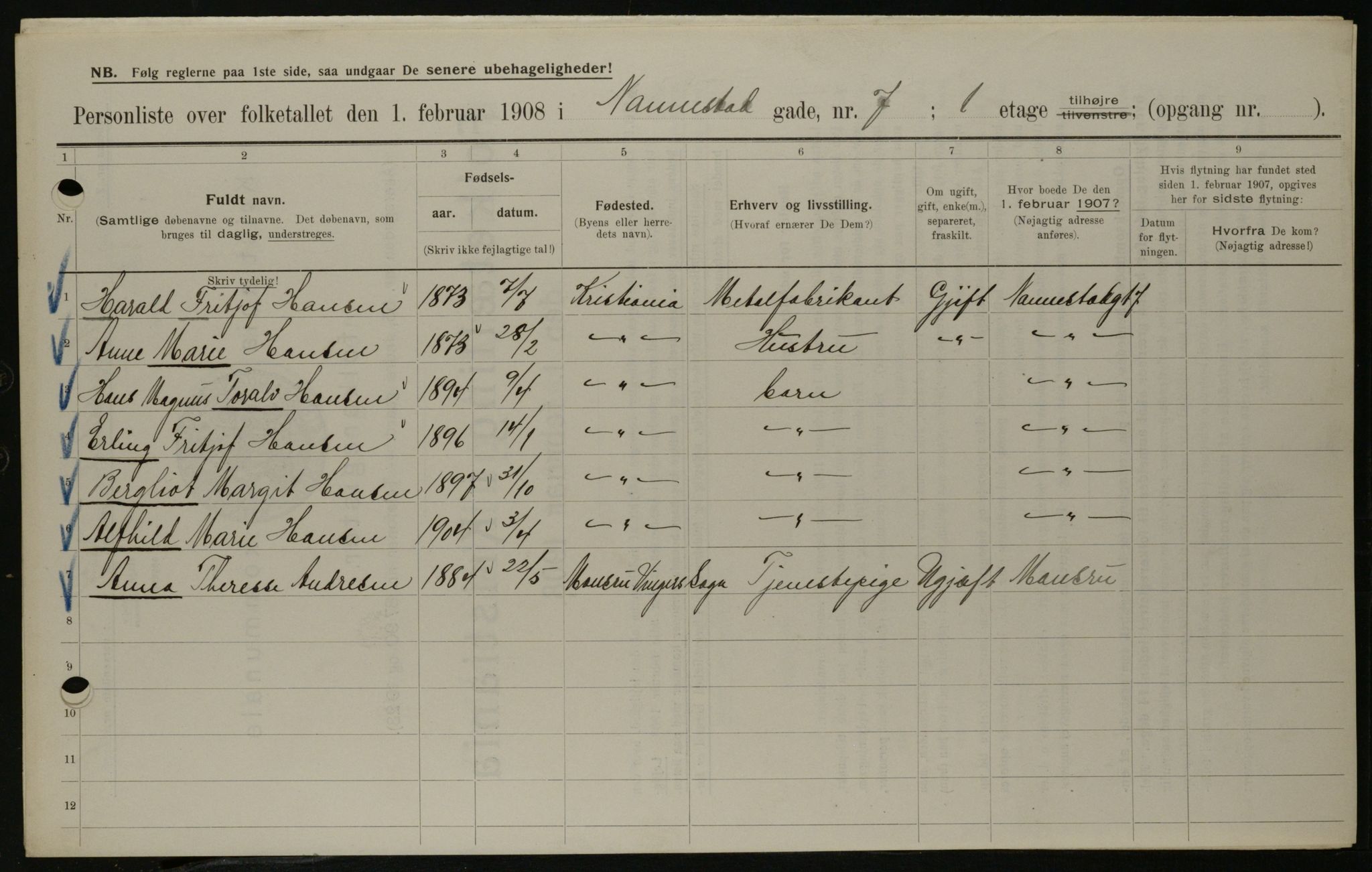 OBA, Municipal Census 1908 for Kristiania, 1908, p. 61968