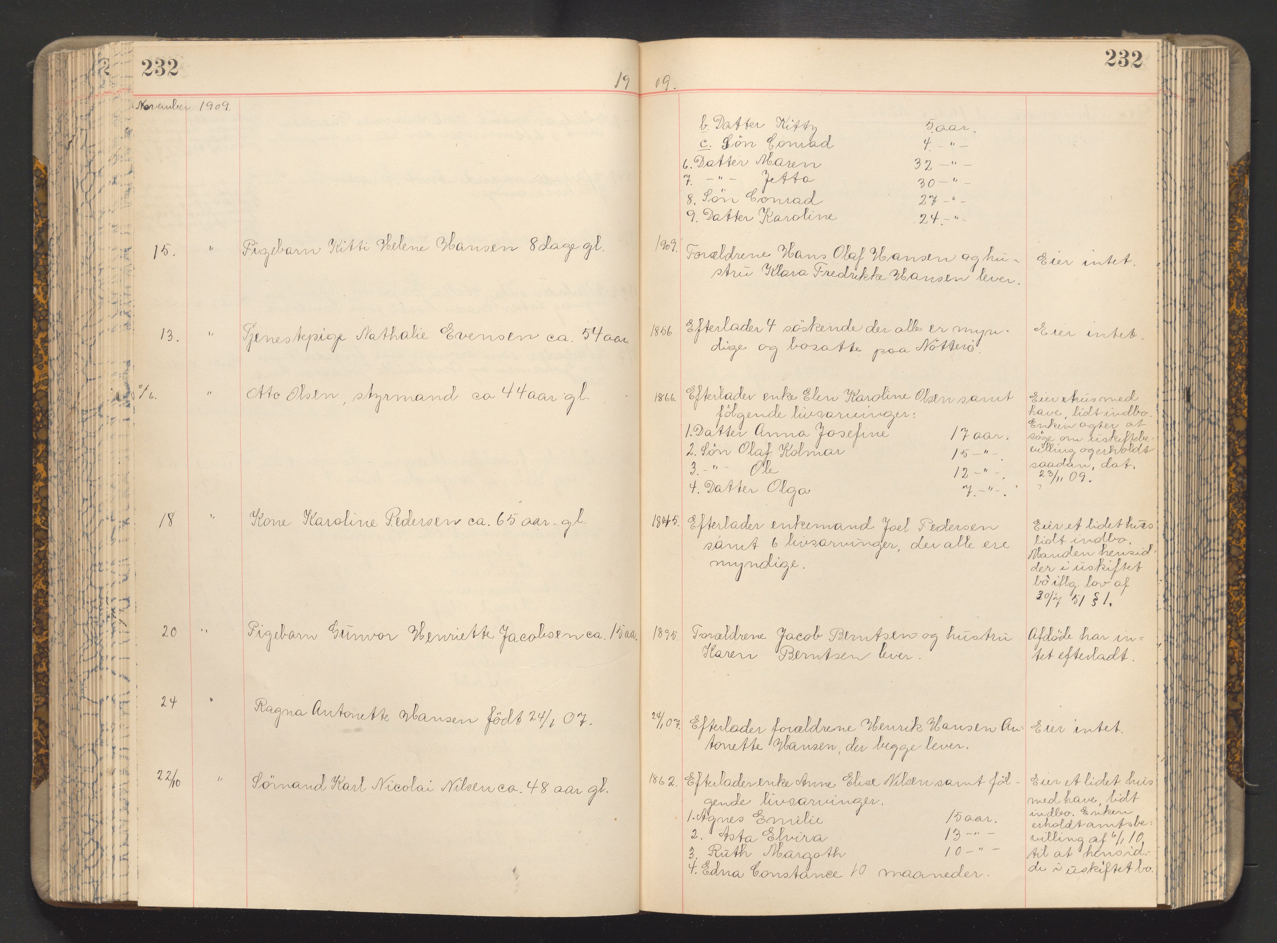 Søndre Jarlsberg sorenskriveri, AV/SAKO-A-129/H/Ha/Hab/L0007: Dødsmeldingsprotokoll, 1907-1913, p. 232