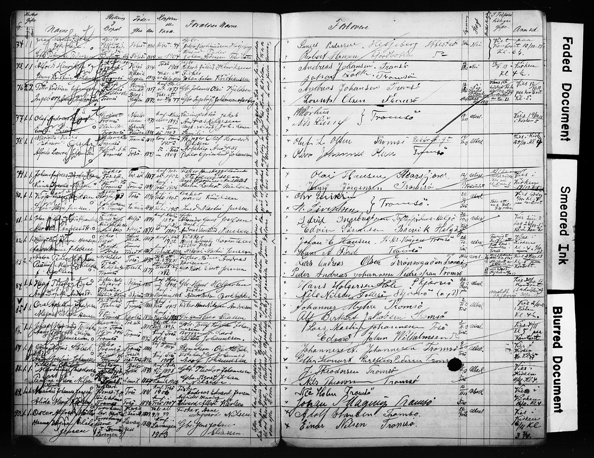 Tromsø sokneprestkontor/stiftsprosti/domprosti, AV/SATØ-S-1343/H/Hc/L0099/0007: Banns register no. 99.7, 1911-1915