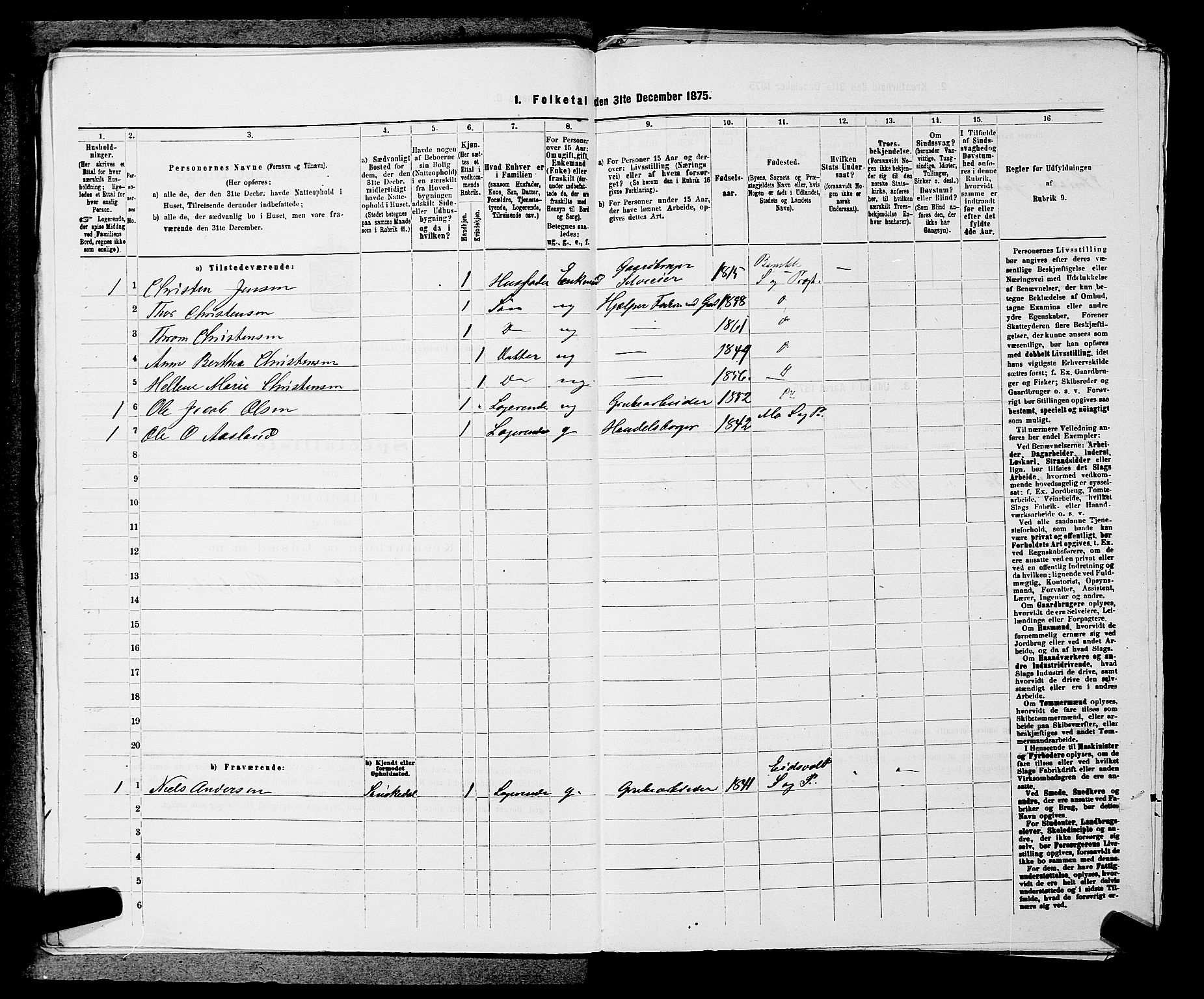 SAKO, 1875 census for 0814L Bamble/Bamble, 1875, p. 1192