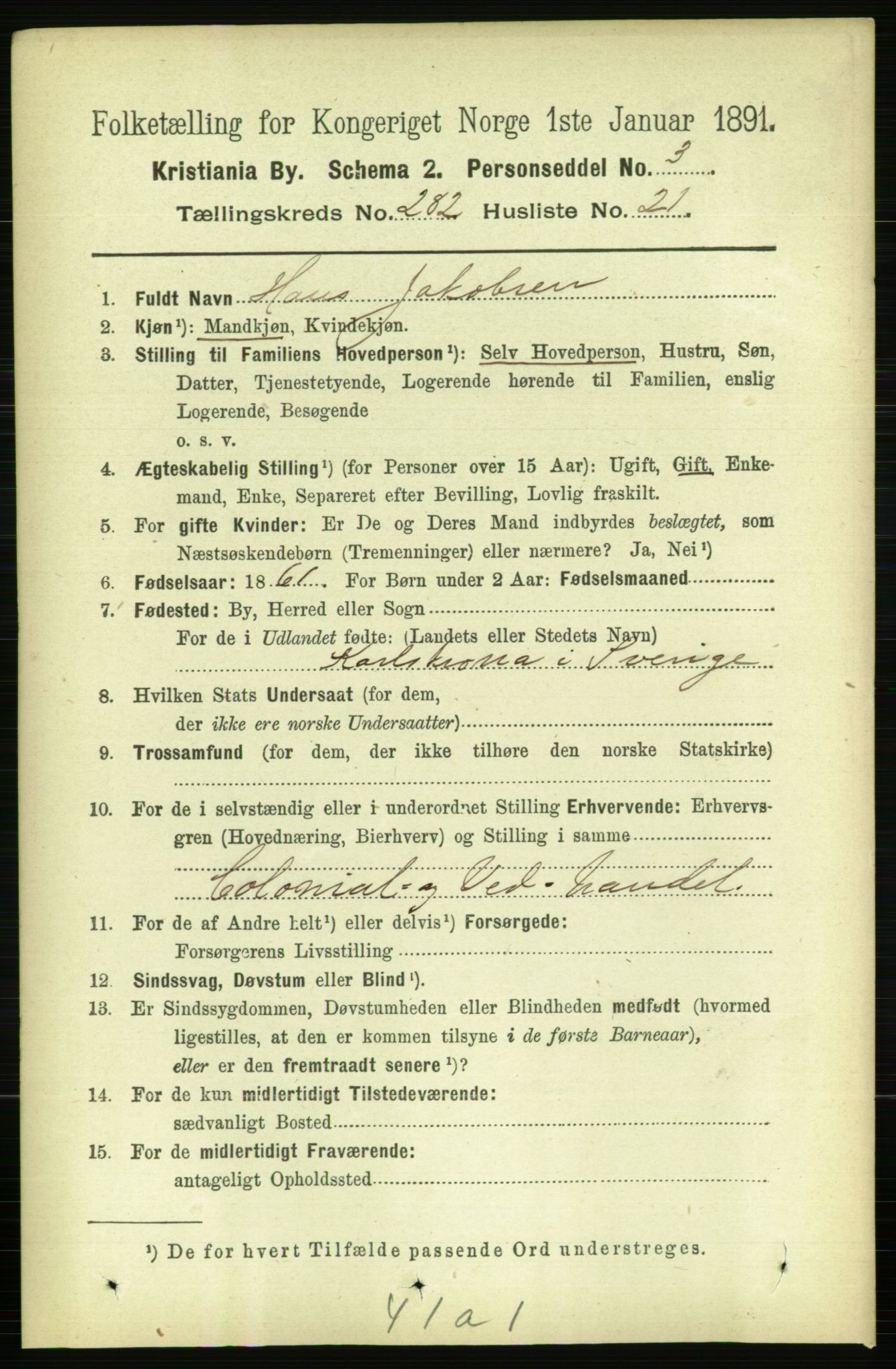 RA, 1891 census for 0301 Kristiania, 1891, p. 172302