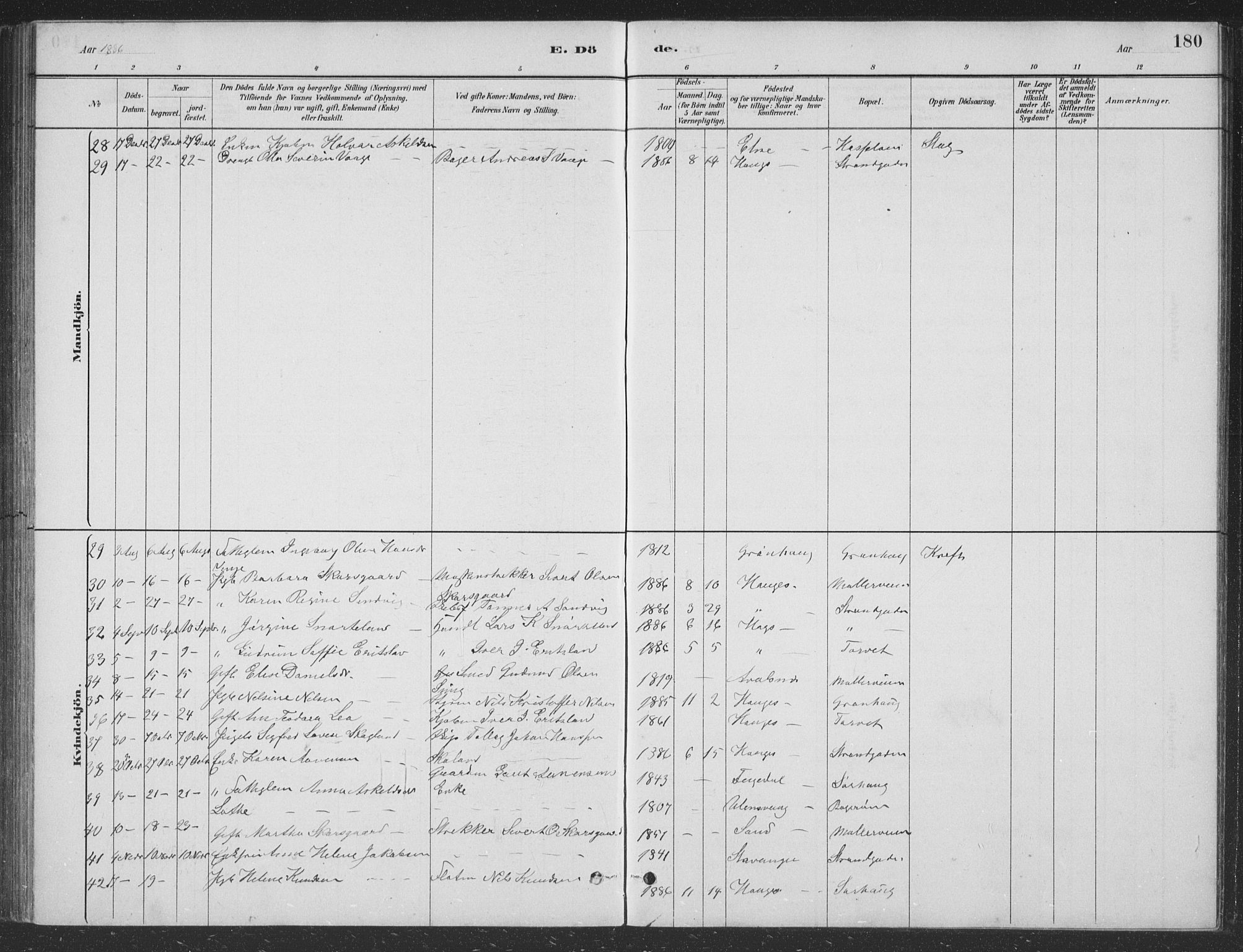 Haugesund sokneprestkontor, AV/SAST-A -101863/H/Ha/Hab/L0002: Parish register (copy) no. B 2, 1881-1894, p. 180