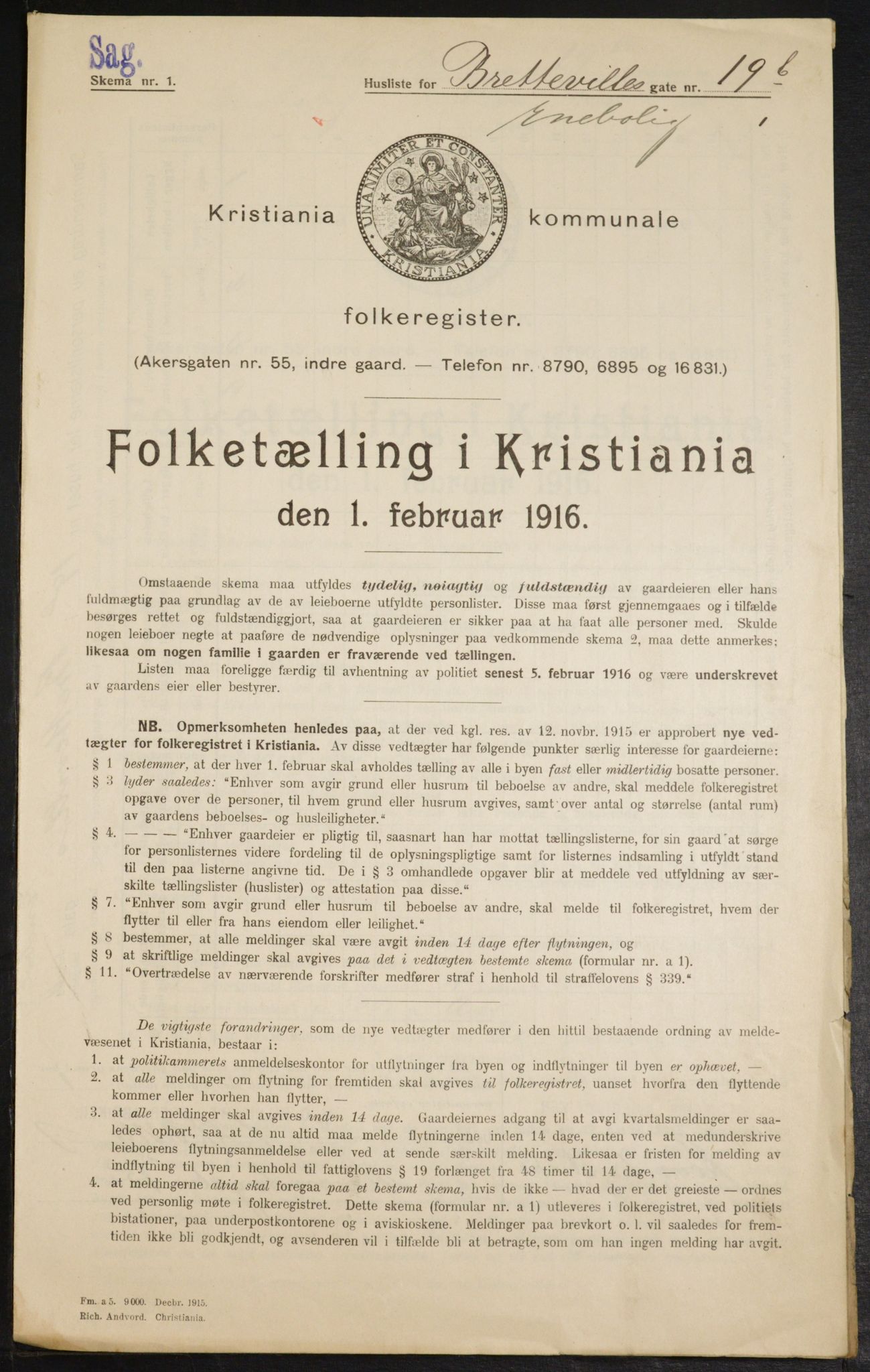 OBA, Municipal Census 1916 for Kristiania, 1916, p. 8870