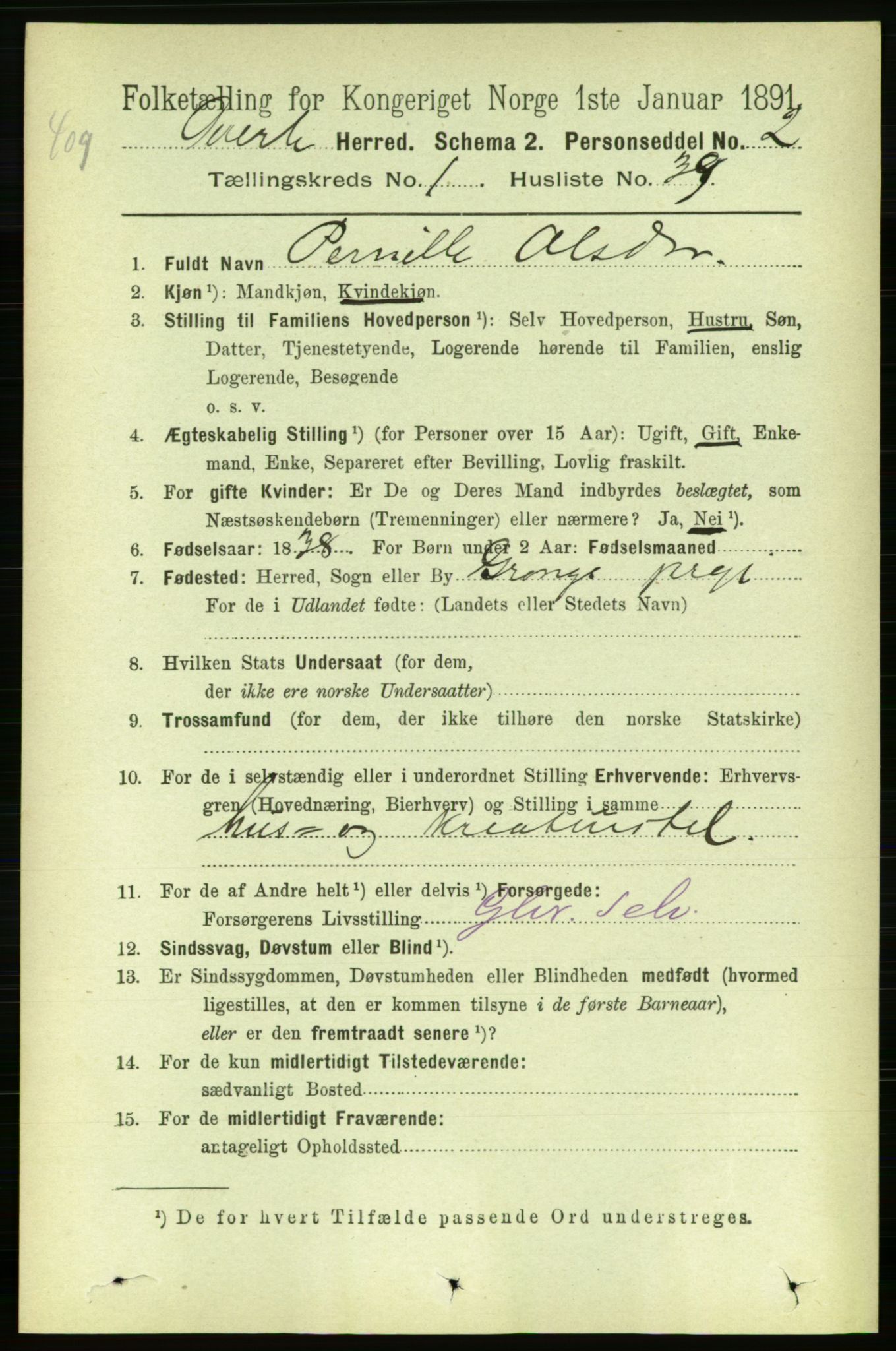 RA, 1891 census for 1744 Overhalla, 1891, p. 318