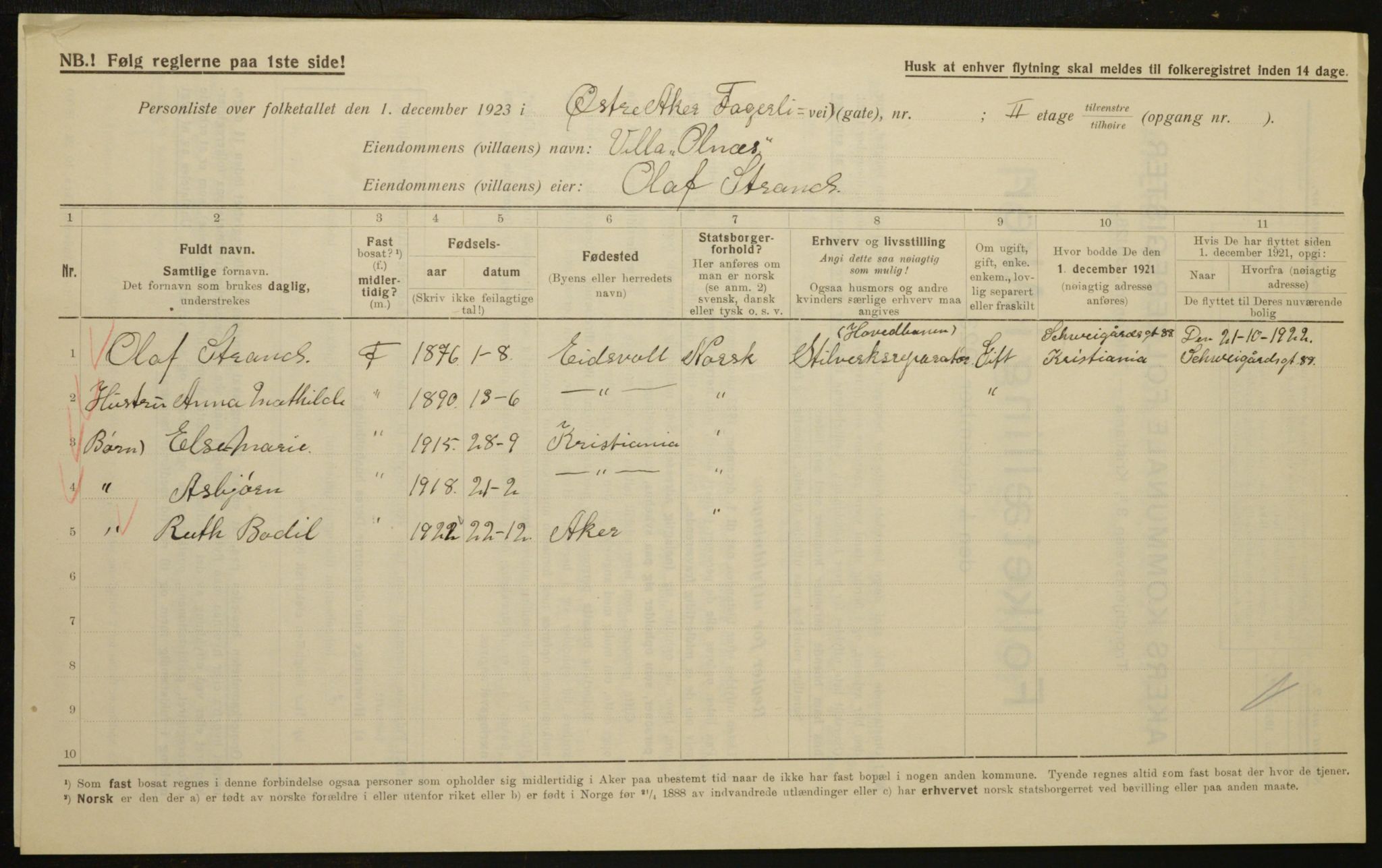 , Municipal Census 1923 for Aker, 1923, p. 23911