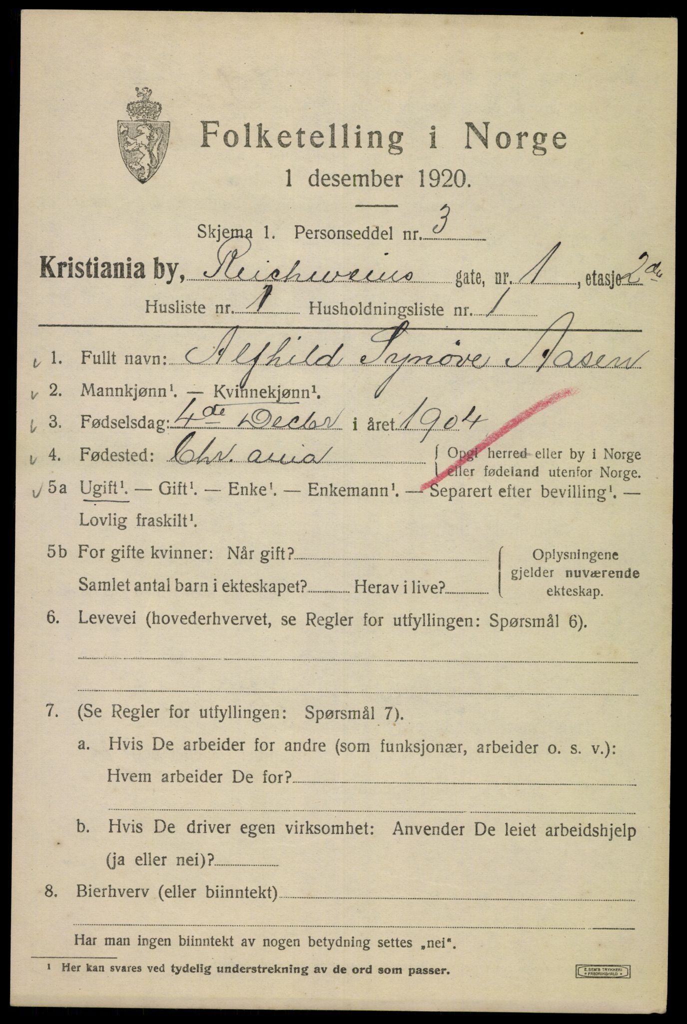 SAO, 1920 census for Kristiania, 1920, p. 461167