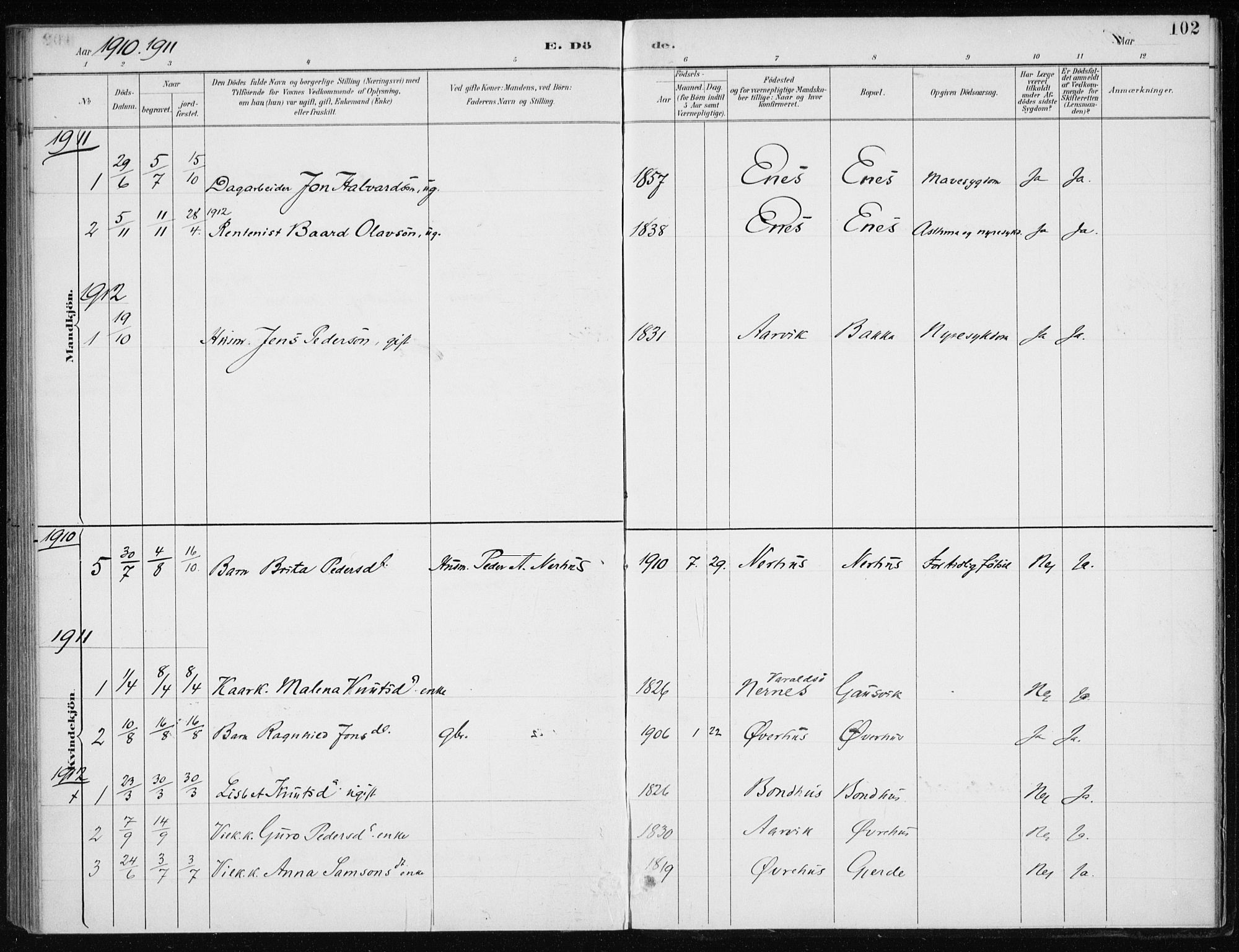 Kvinnherad sokneprestembete, SAB/A-76401/H/Haa: Parish register (official) no. F 1, 1887-1912, p. 102