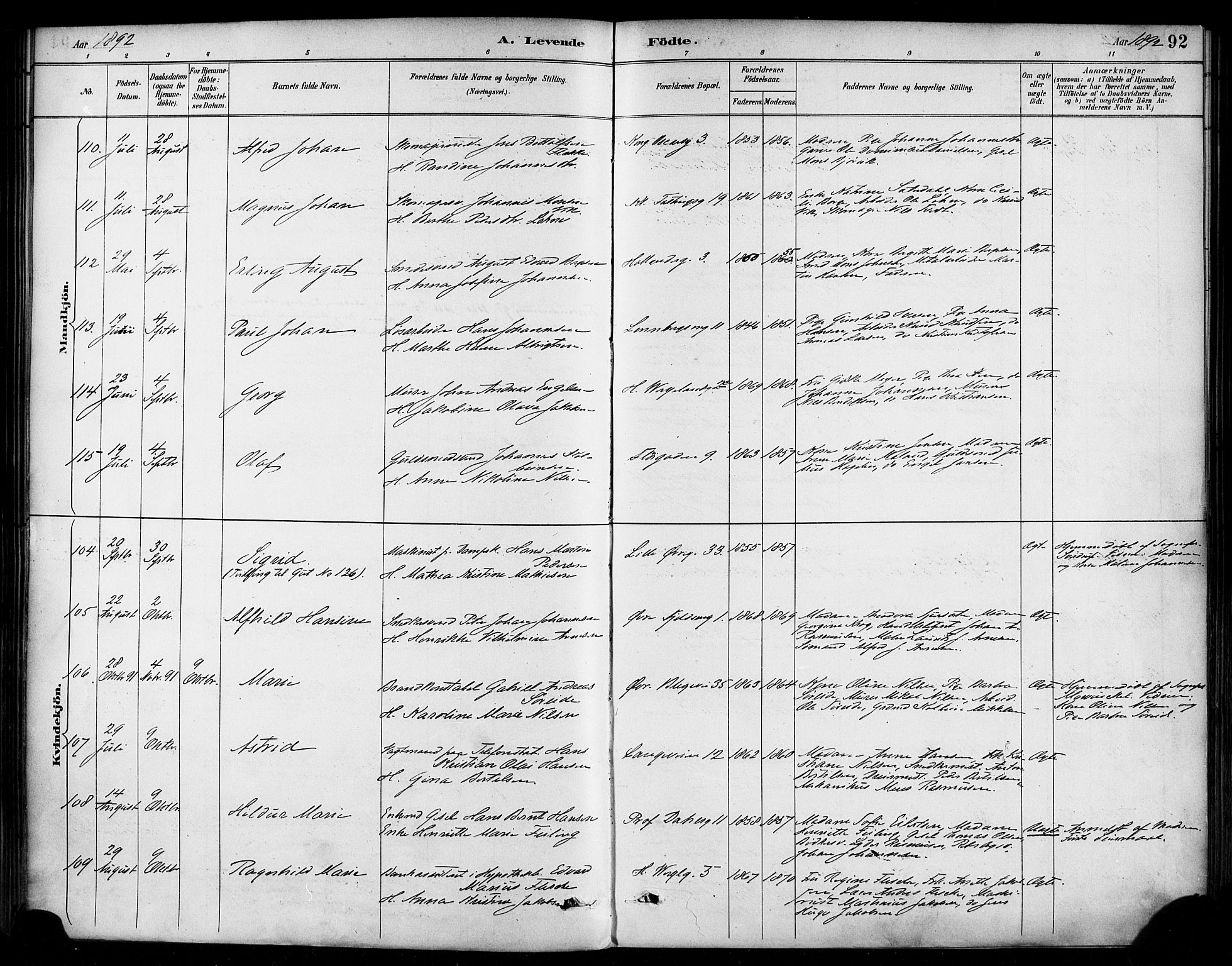 Korskirken sokneprestembete, SAB/A-76101/H/Haa/L0022: Parish register (official) no. B 8, 1889-1899, p. 92