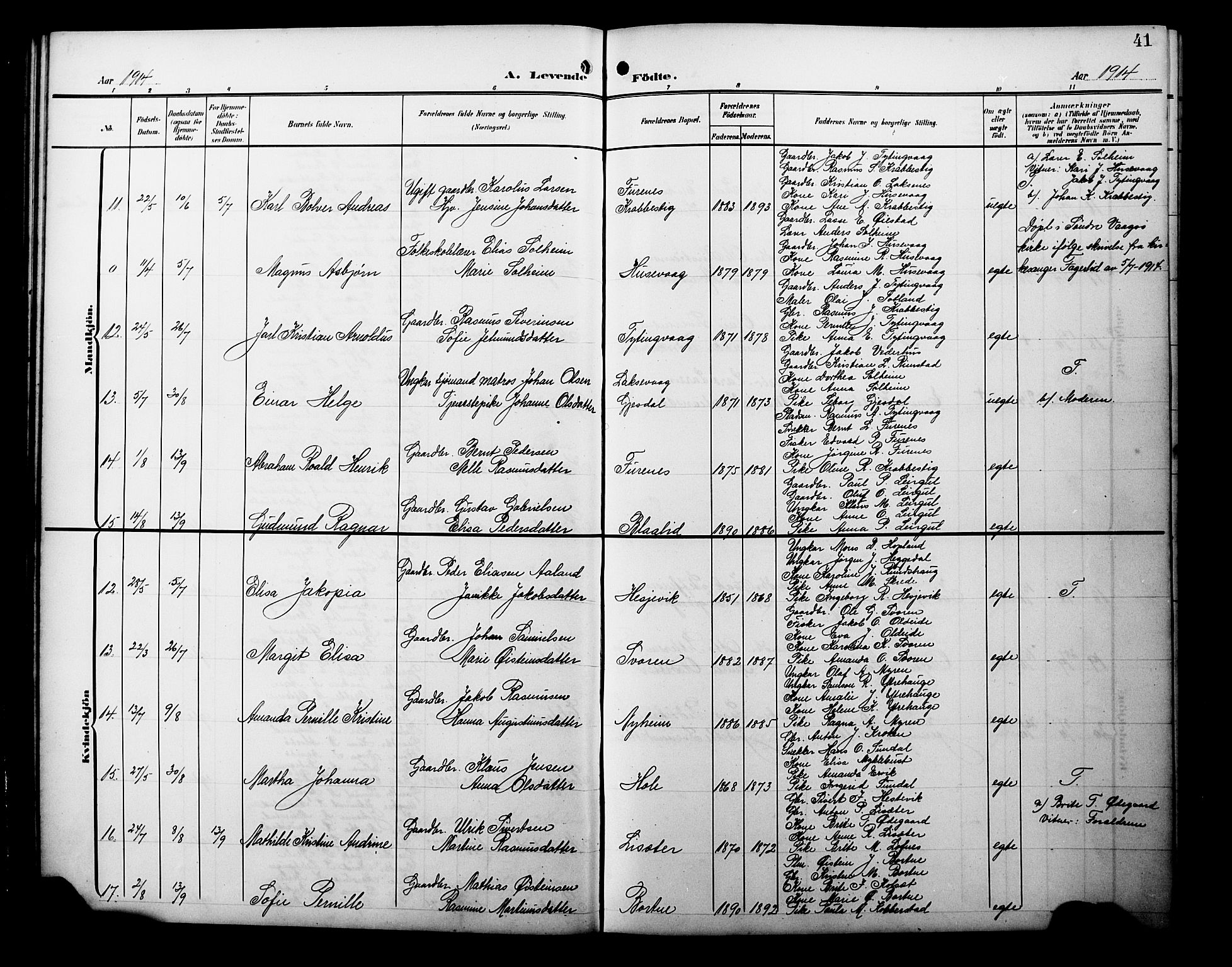 Davik sokneprestembete, AV/SAB-A-79701/H/Hab/Habc/L0003: Parish register (copy) no. C 3, 1907-1929, p. 41