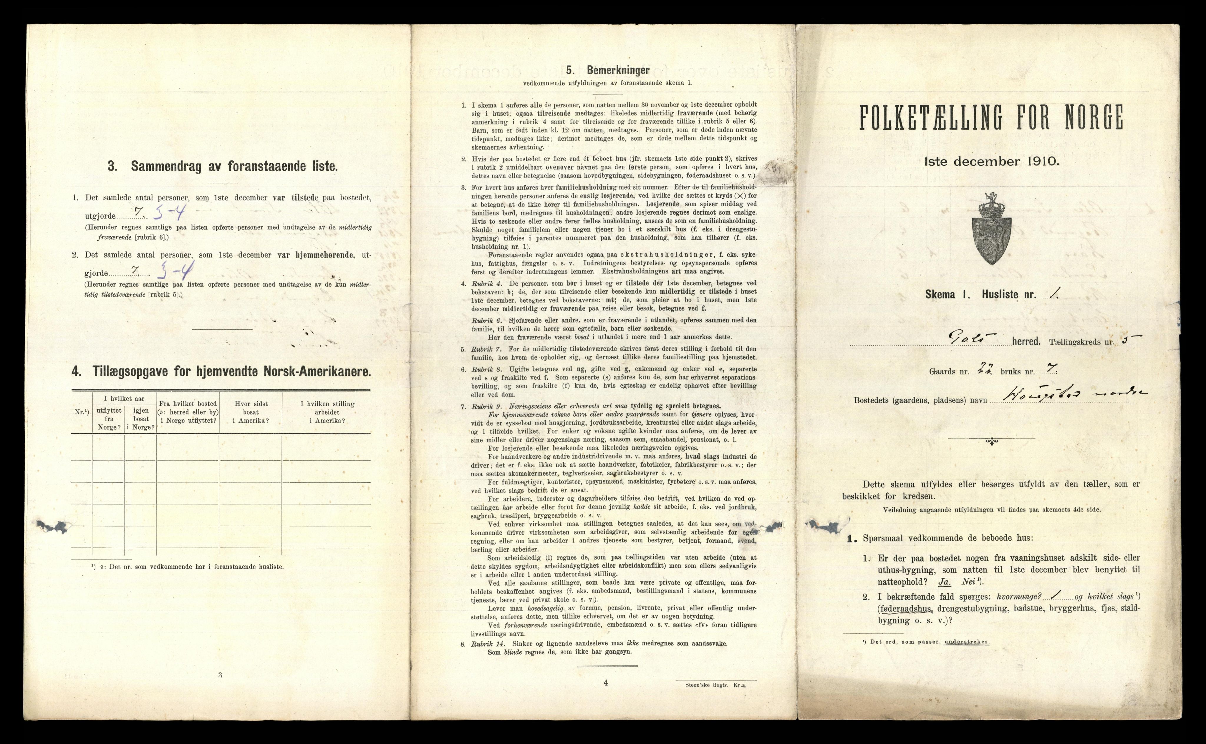 RA, 1910 census for Gol, 1910, p. 490