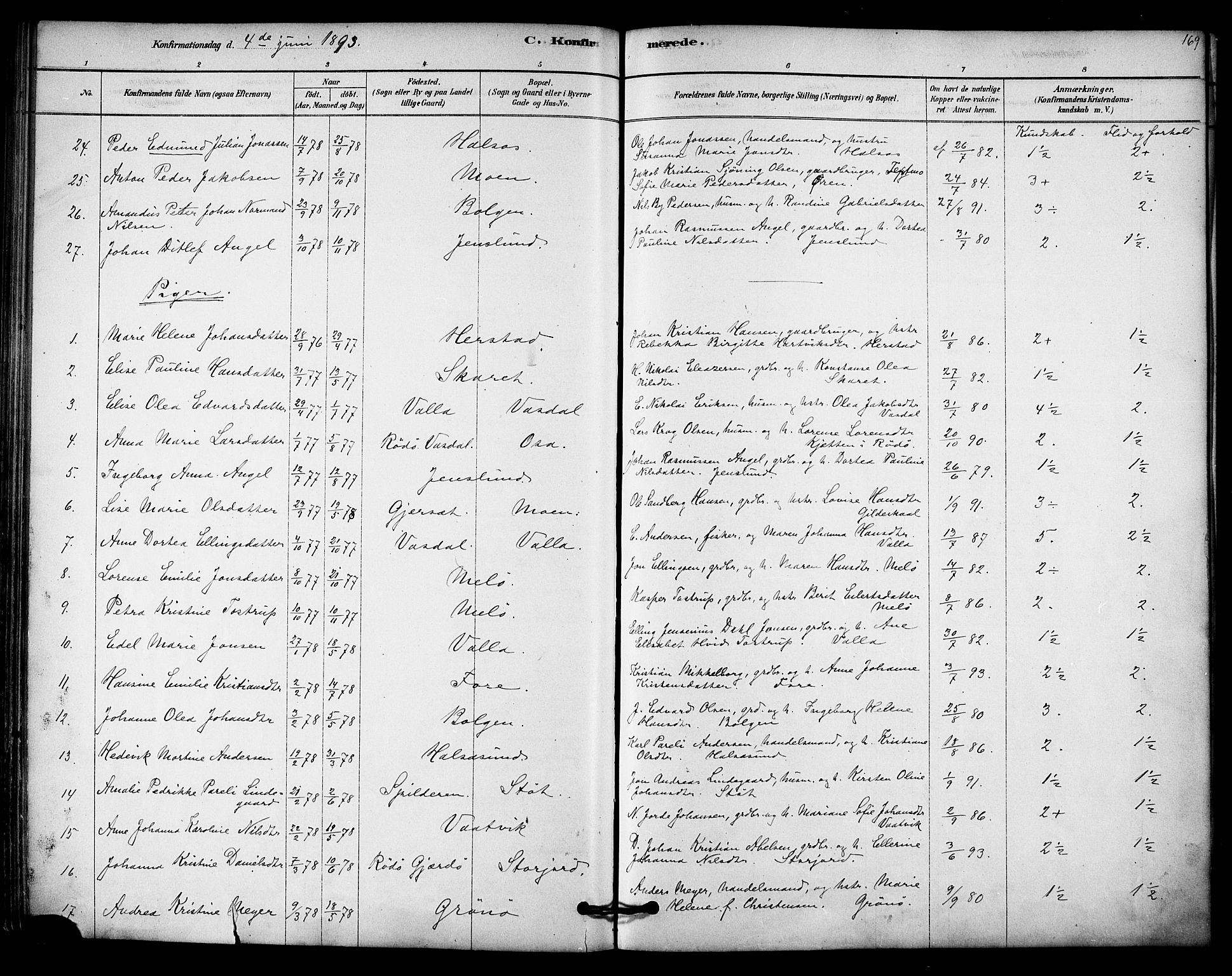 Ministerialprotokoller, klokkerbøker og fødselsregistre - Nordland, AV/SAT-A-1459/843/L0626: Parish register (official) no. 843A01, 1878-1907, p. 169