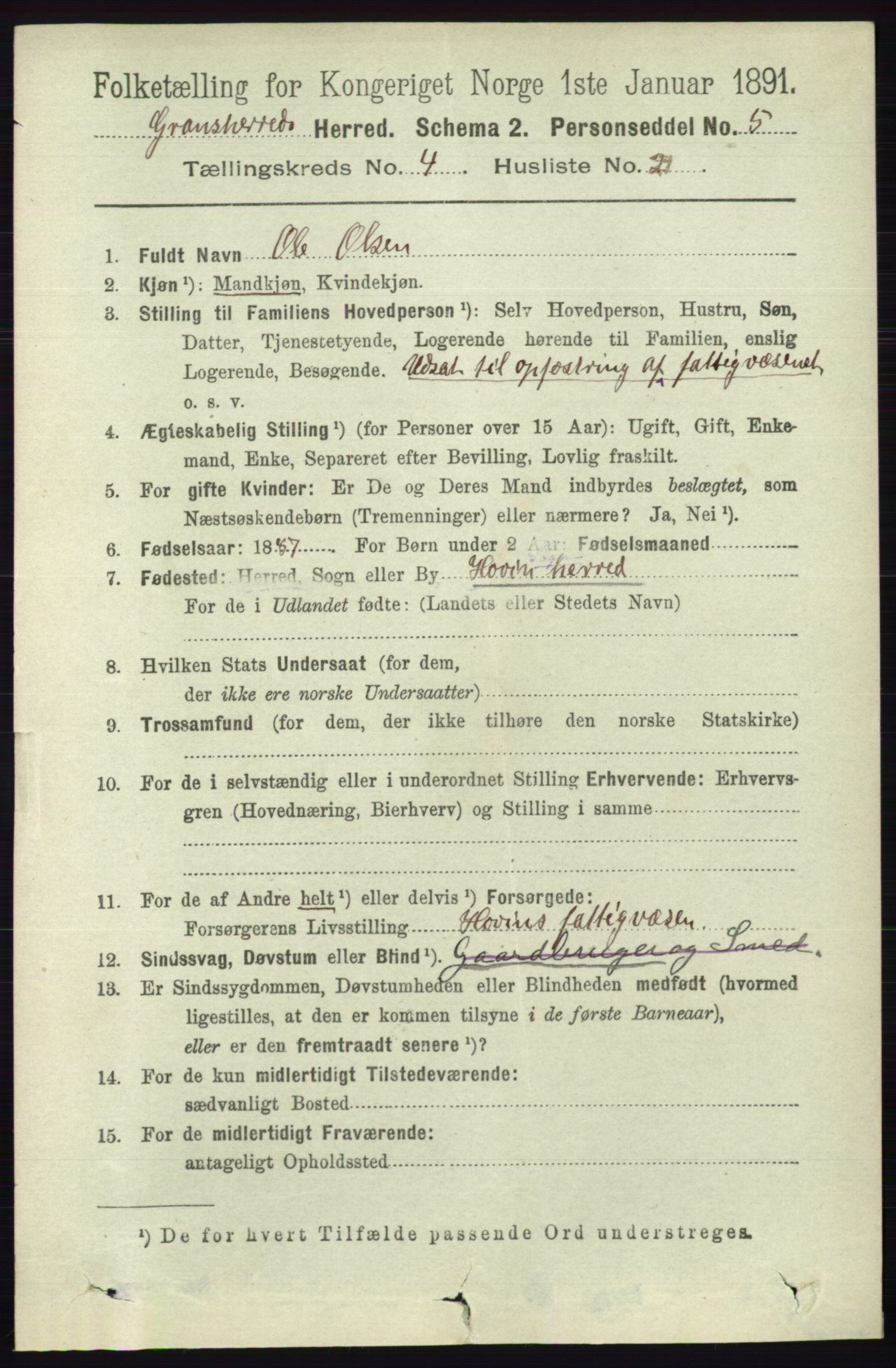 RA, 1891 census for 0824 Gransherad, 1891, p. 821