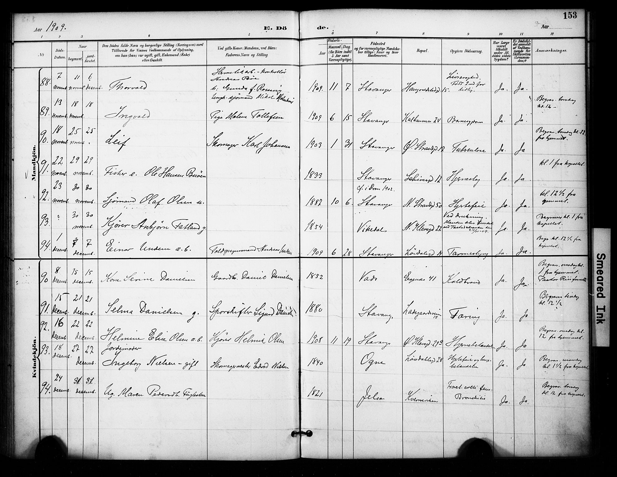 Domkirken sokneprestkontor, AV/SAST-A-101812/001/30/30BA/L0032: Parish register (official) no. A 31, 1896-1917, p. 153