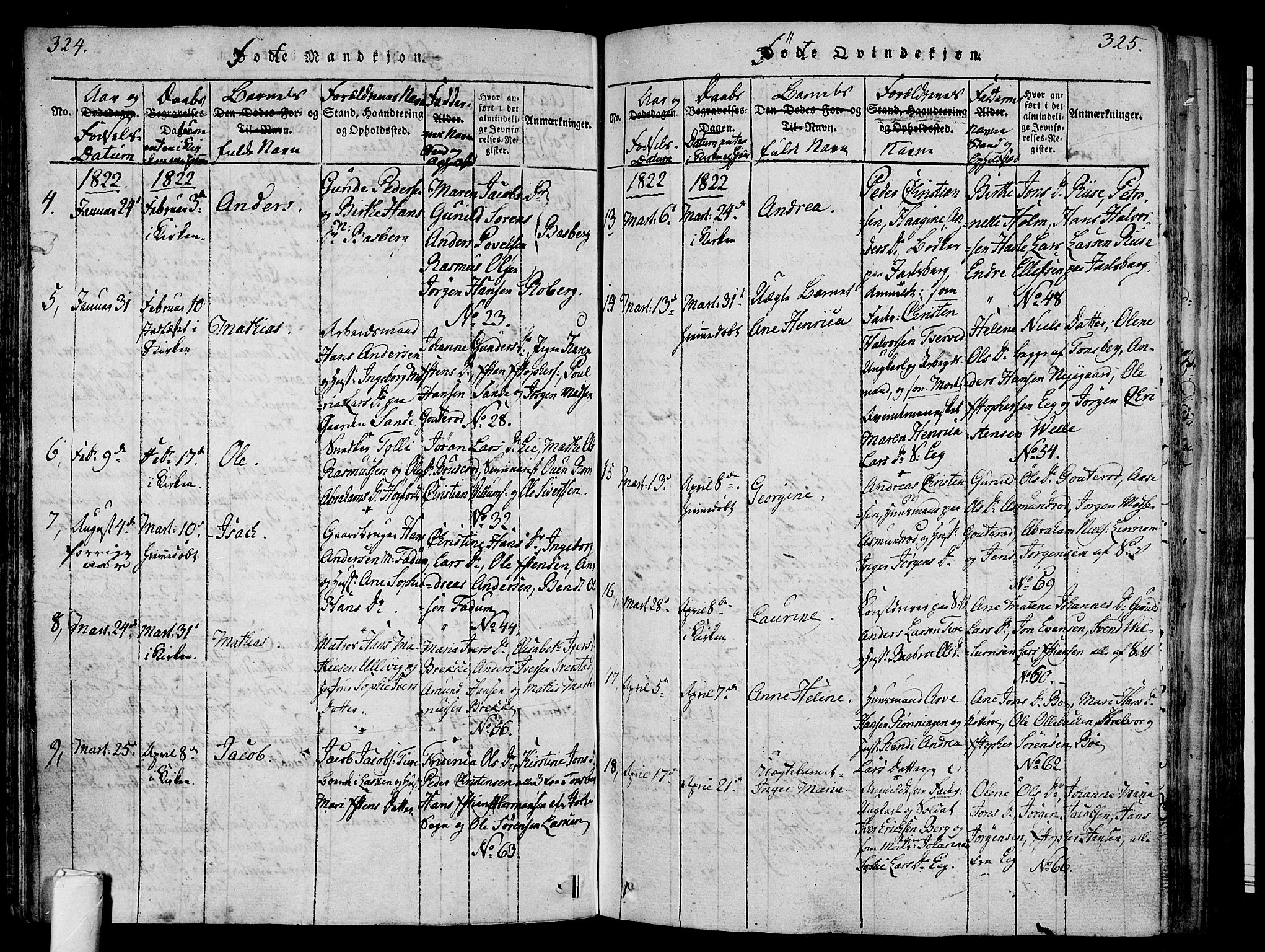 Sem kirkebøker, AV/SAKO-A-5/F/Fa/L0004: Parish register (official) no. I 4, 1814-1825, p. 324-325