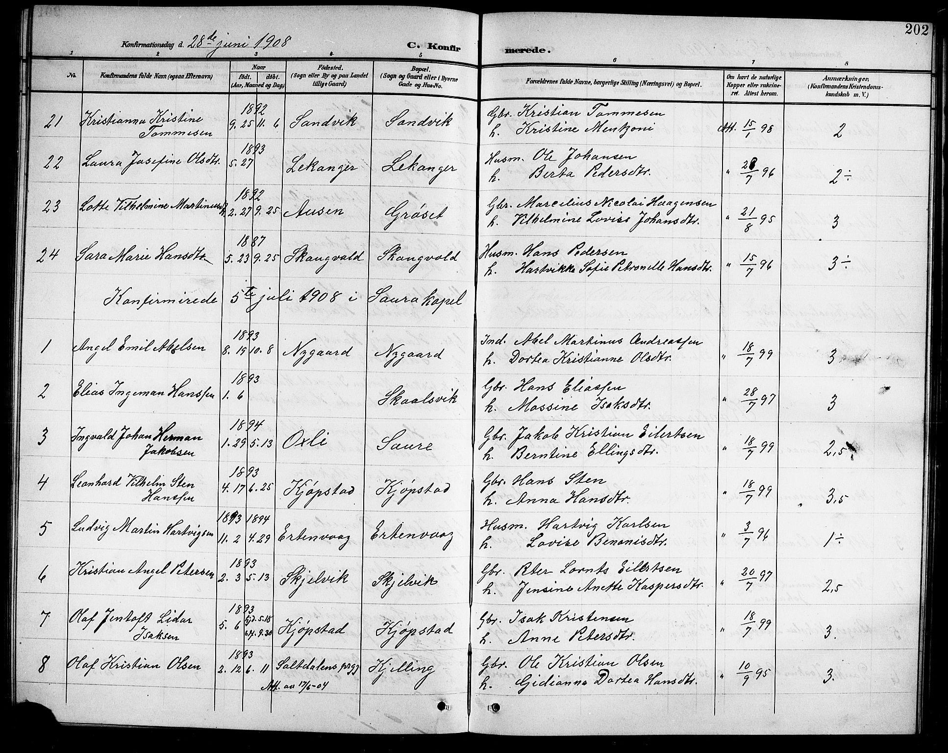 Ministerialprotokoller, klokkerbøker og fødselsregistre - Nordland, AV/SAT-A-1459/805/L0109: Parish register (copy) no. 805C05, 1900-1911, p. 202