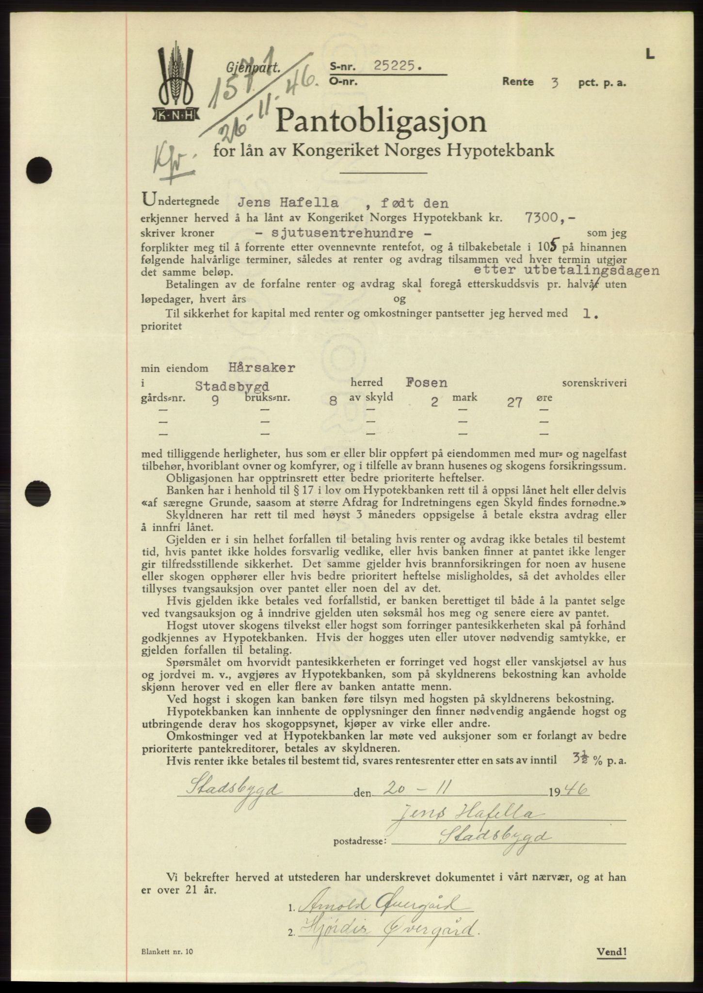 Fosen sorenskriveri, AV/SAT-A-1107/1/2/2C: Mortgage book no. B, 1946-1948, Diary no: : 1571/1946