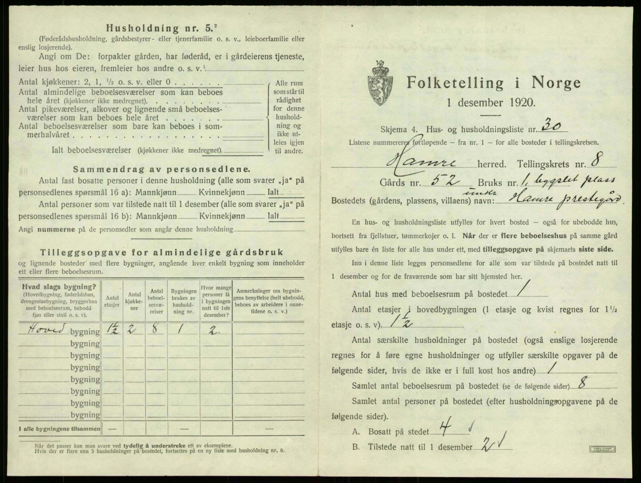 SAB, 1920 census for Hamre, 1920, p. 703