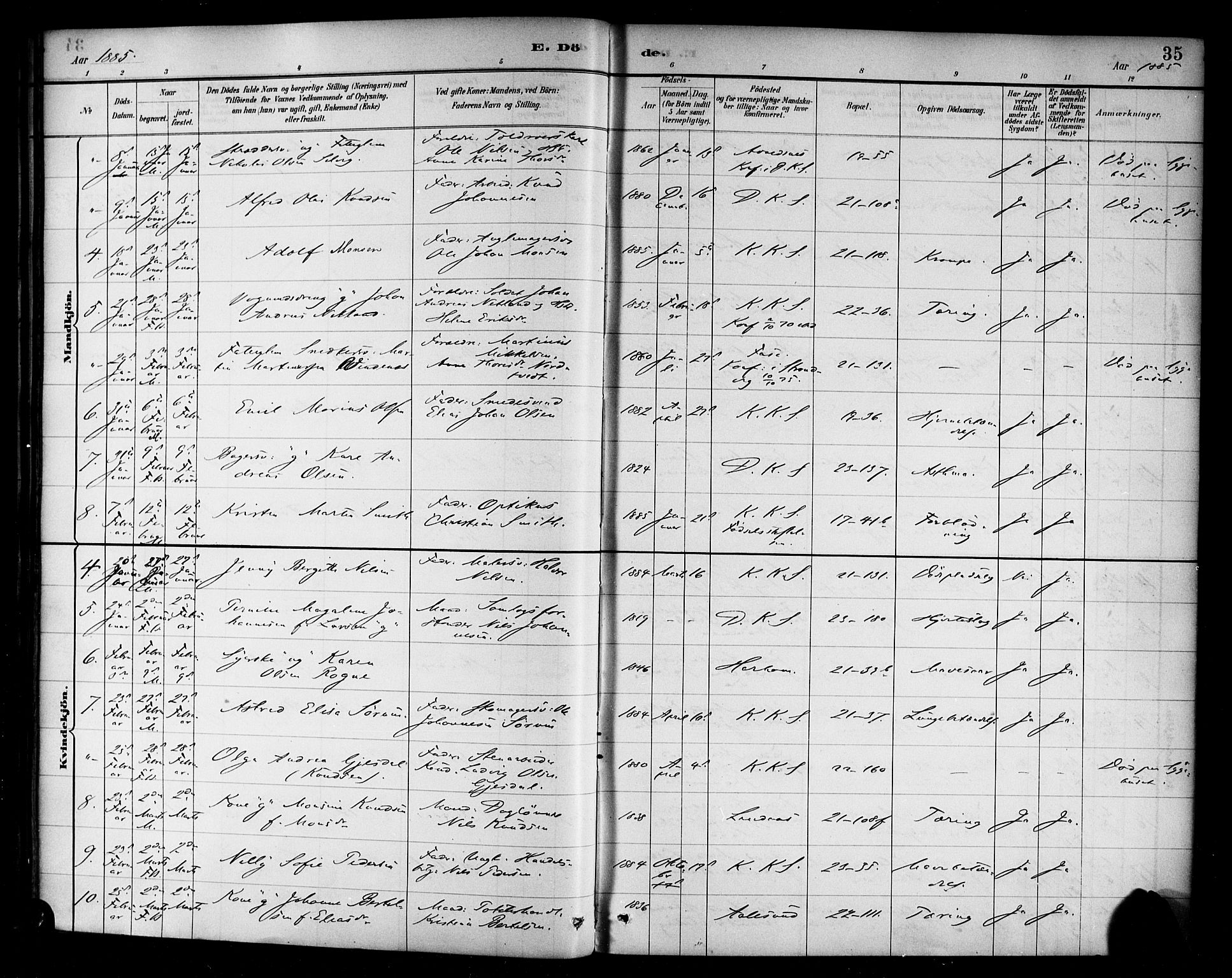 Korskirken sokneprestembete, AV/SAB-A-76101/H/Haa/L0047: Parish register (official) no. E 5, 1884-1910, p. 35