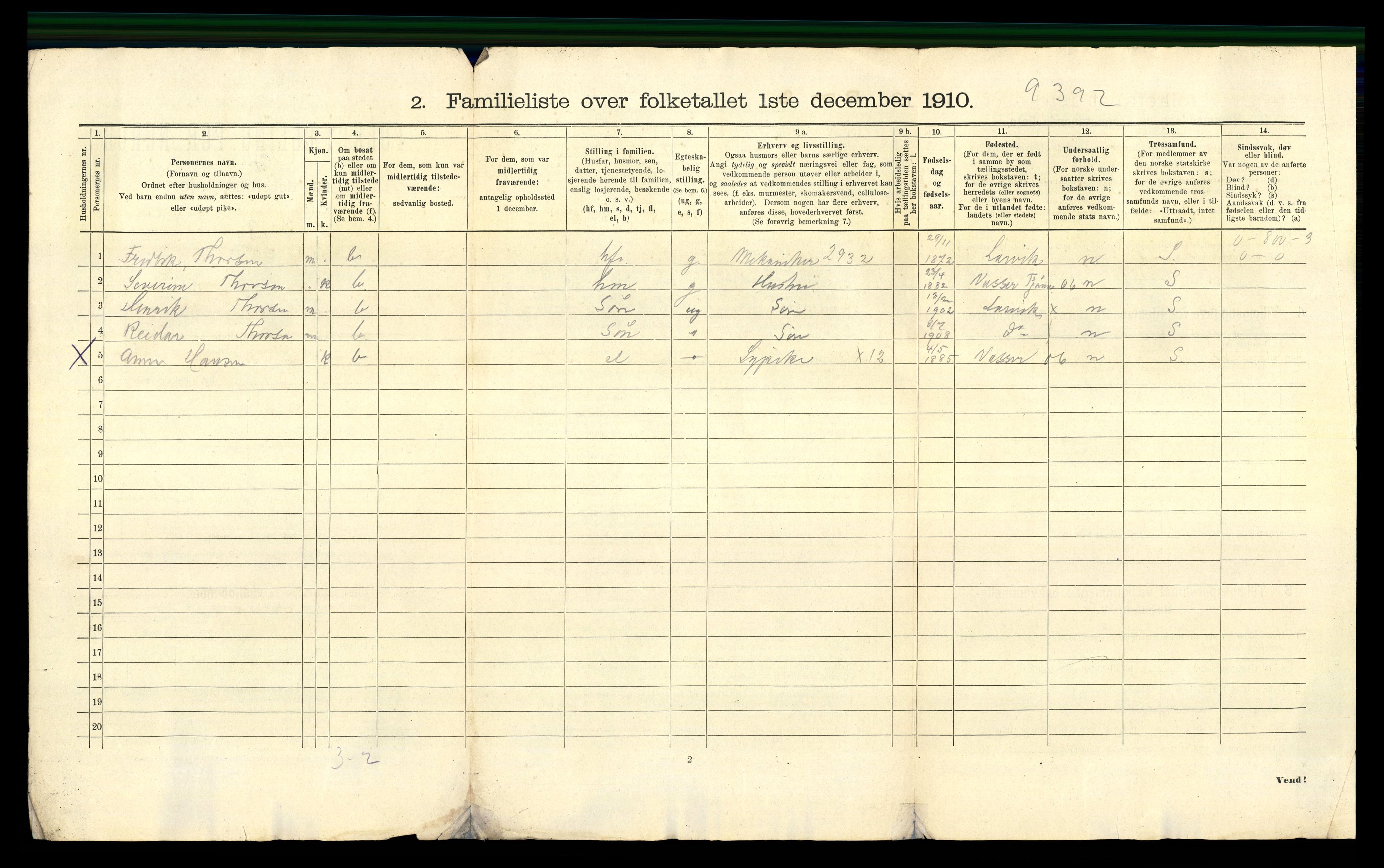 RA, 1910 census for Larvik, 1910, p. 4768