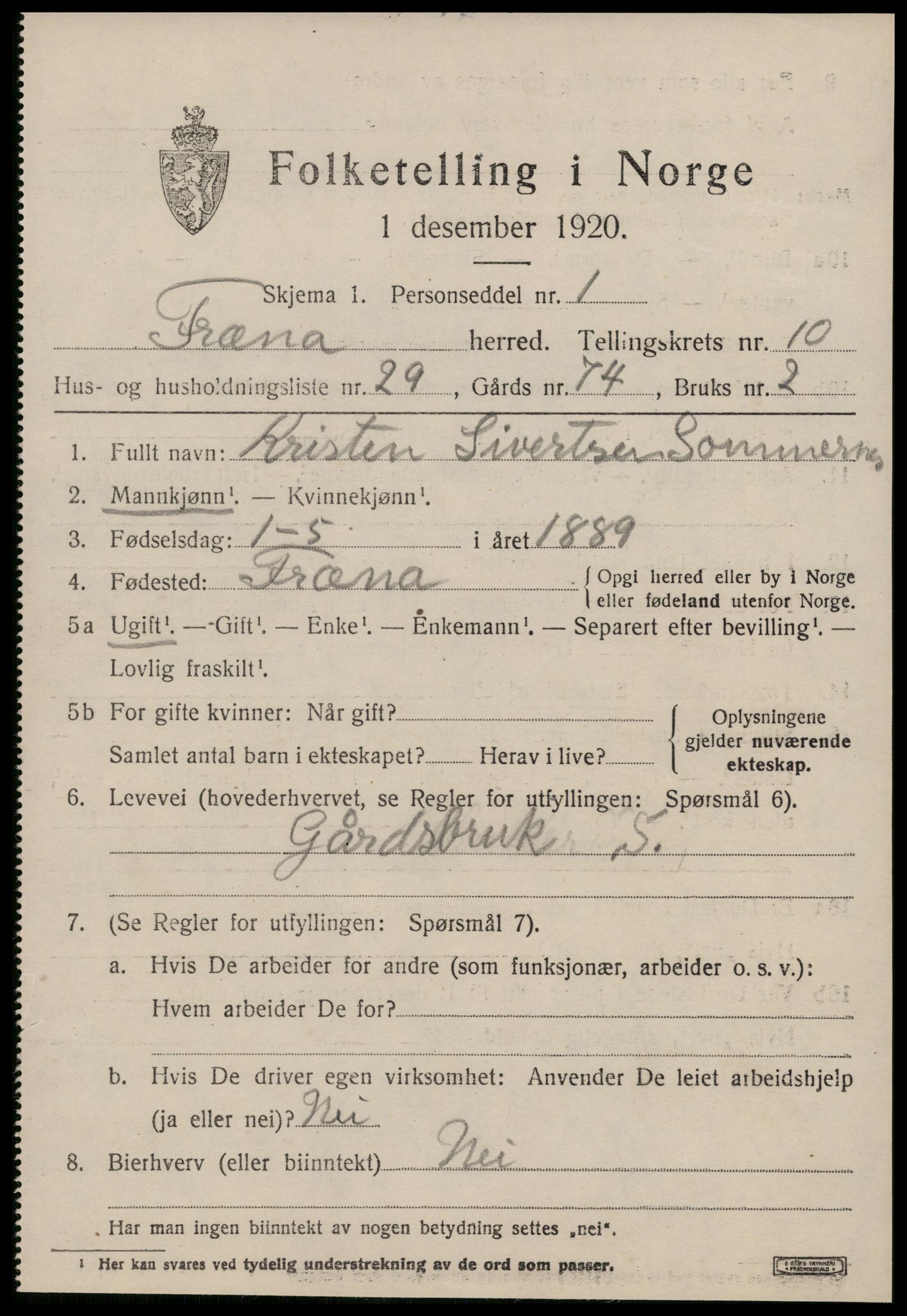 SAT, 1920 census for Fræna, 1920, p. 6053