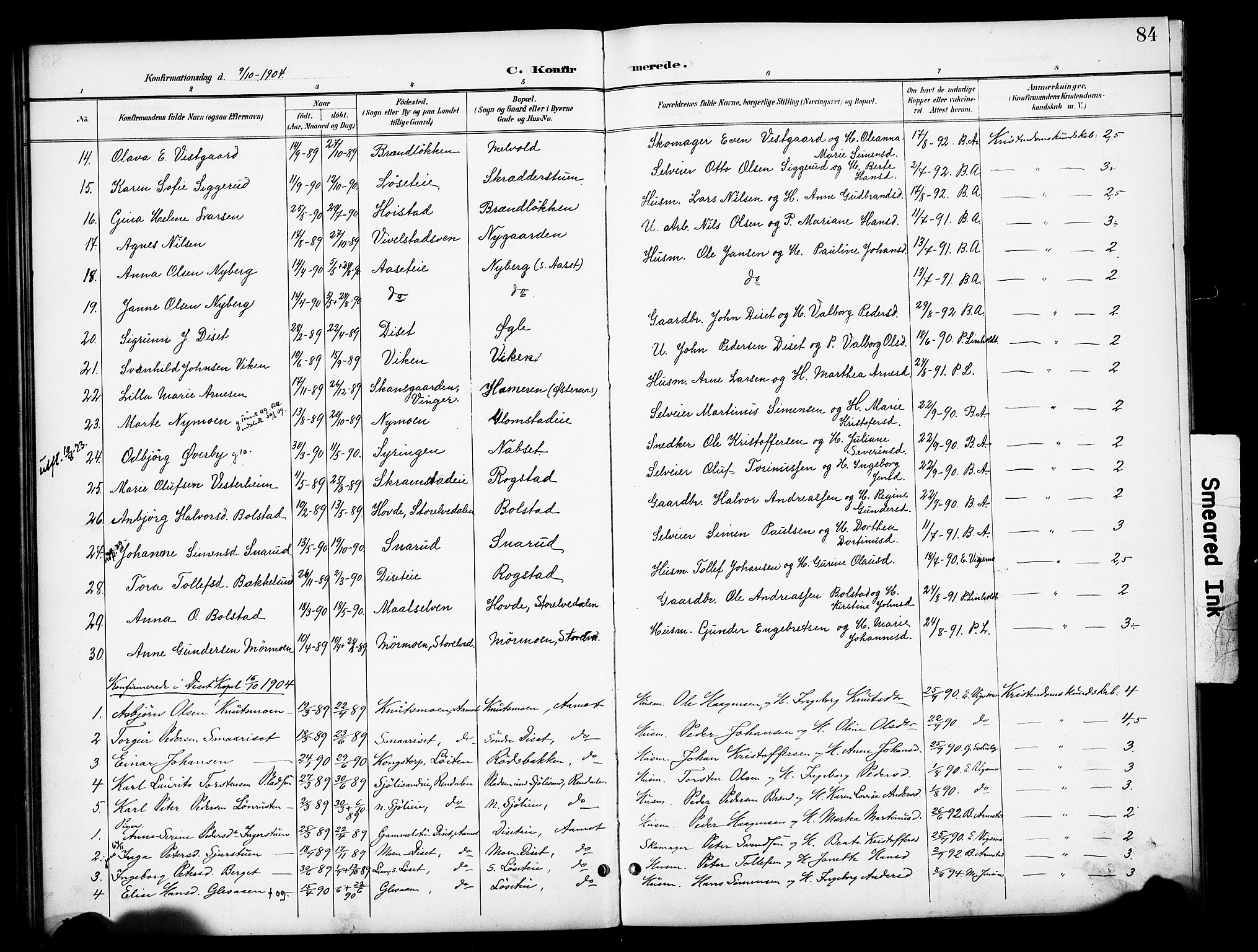 Åmot prestekontor, Hedmark, AV/SAH-PREST-056/H/Ha/Haa/L0013: Parish register (official) no. 13, 1898-1906, p. 84