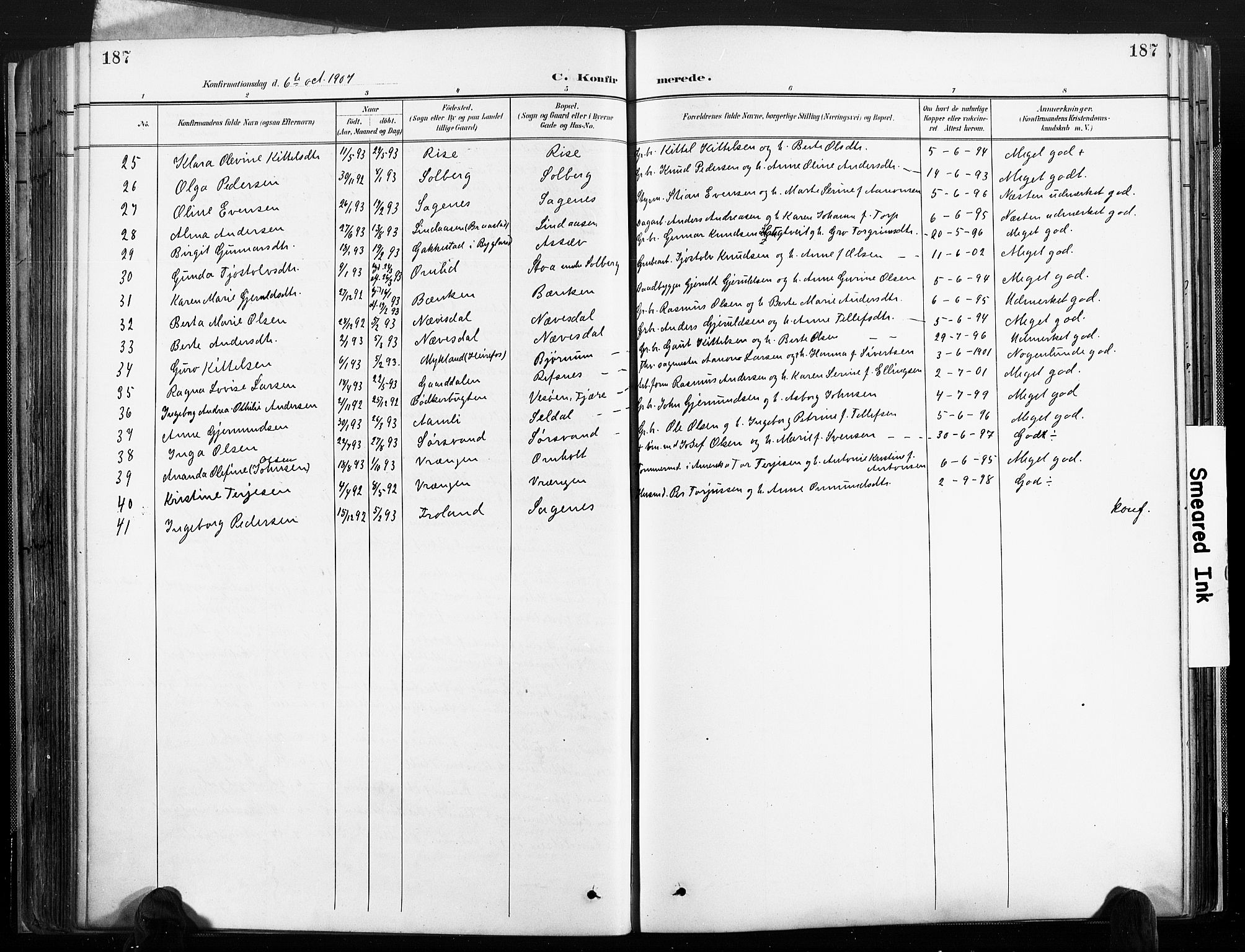 Øyestad sokneprestkontor, AV/SAK-1111-0049/F/Fa/L0018: Parish register (official) no. A 18, 1897-1907, p. 187