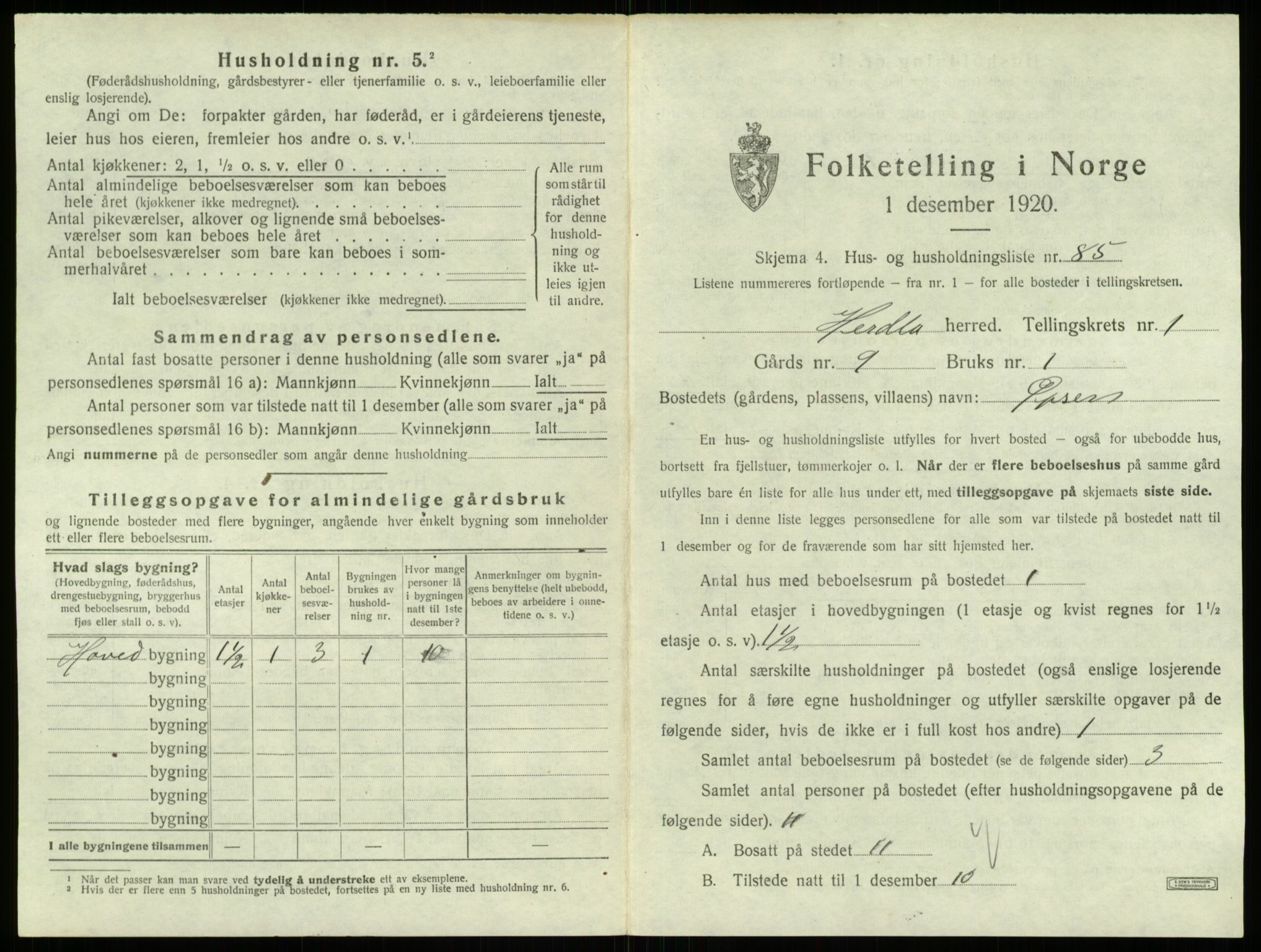 SAB, 1920 census for Herdla, 1920, p. 218