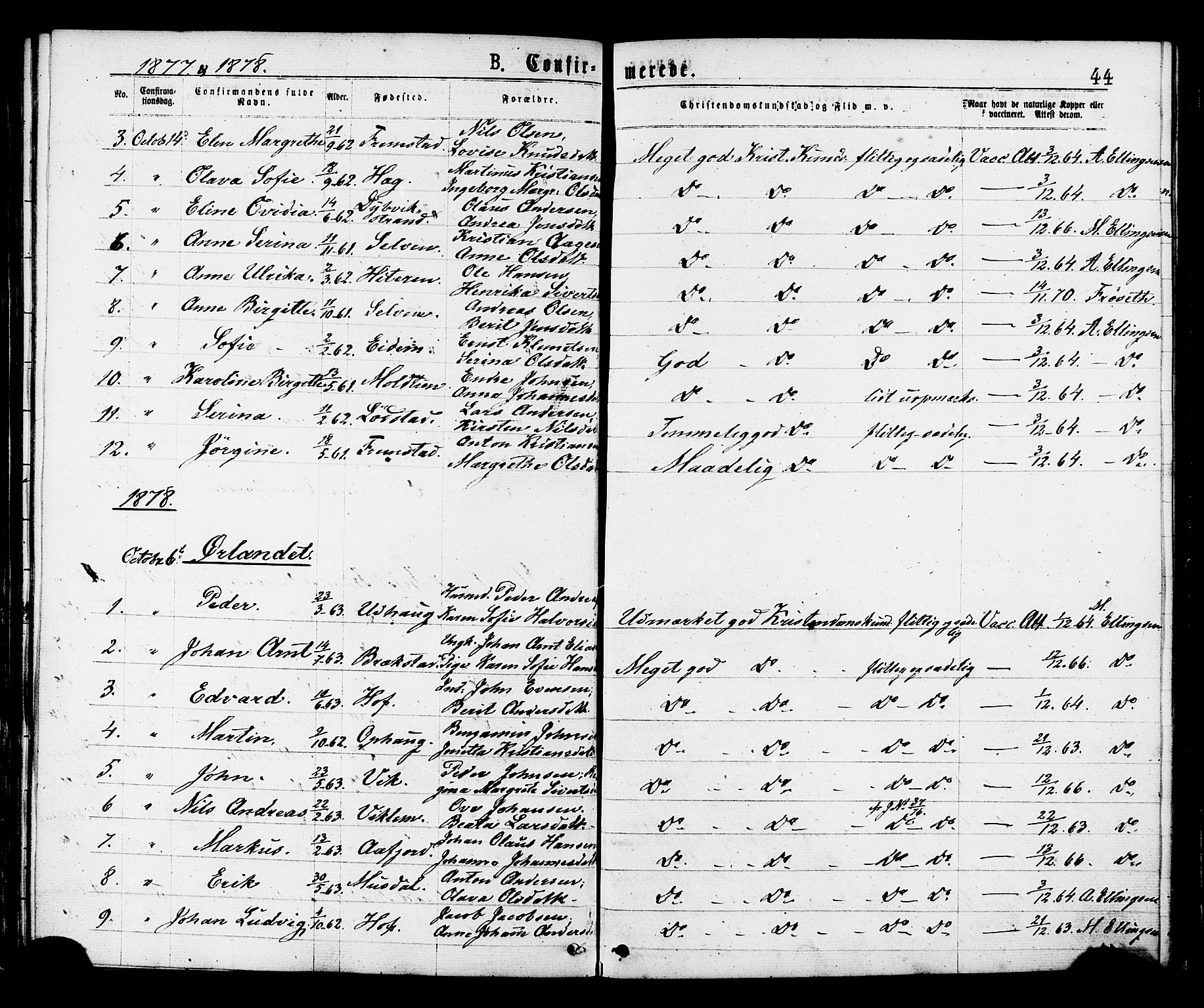 Ministerialprotokoller, klokkerbøker og fødselsregistre - Sør-Trøndelag, AV/SAT-A-1456/659/L0738: Parish register (official) no. 659A08, 1876-1878, p. 44