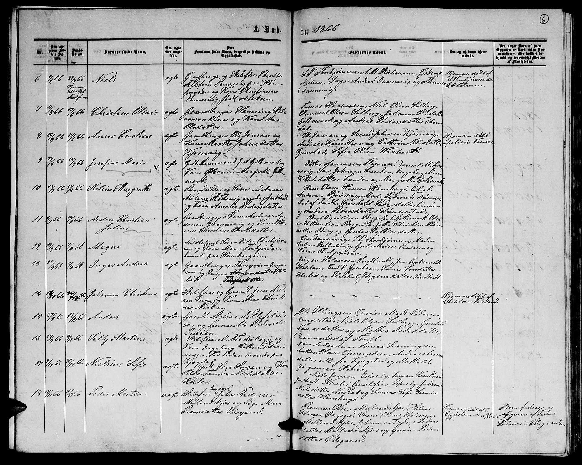 Hommedal sokneprestkontor, AV/SAK-1111-0023/F/Fb/Fba/L0003: Parish register (copy) no. B 3, 1863-1884, p. 6