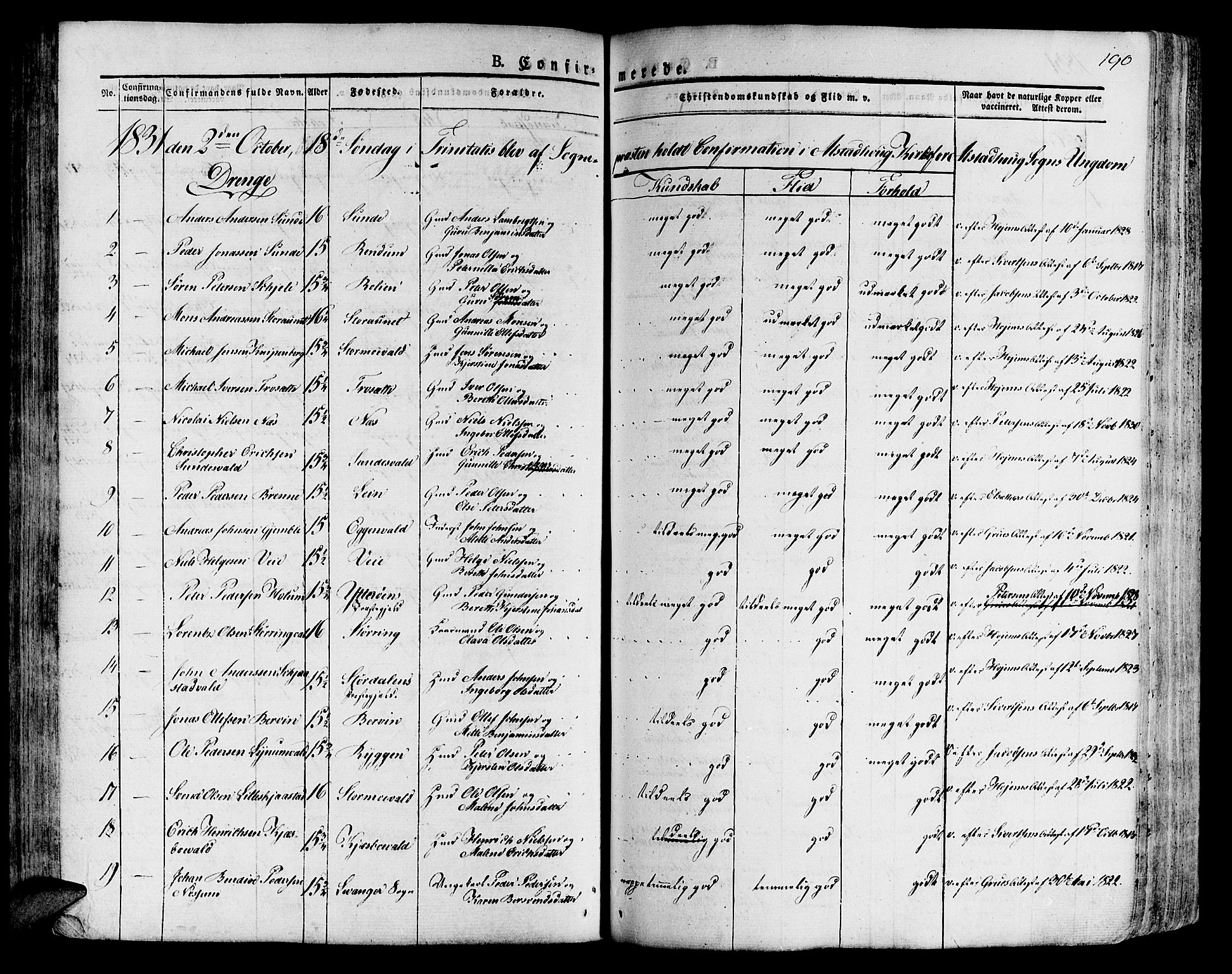 Ministerialprotokoller, klokkerbøker og fødselsregistre - Nord-Trøndelag, SAT/A-1458/717/L0152: Parish register (official) no. 717A05 /1, 1825-1836, p. 190