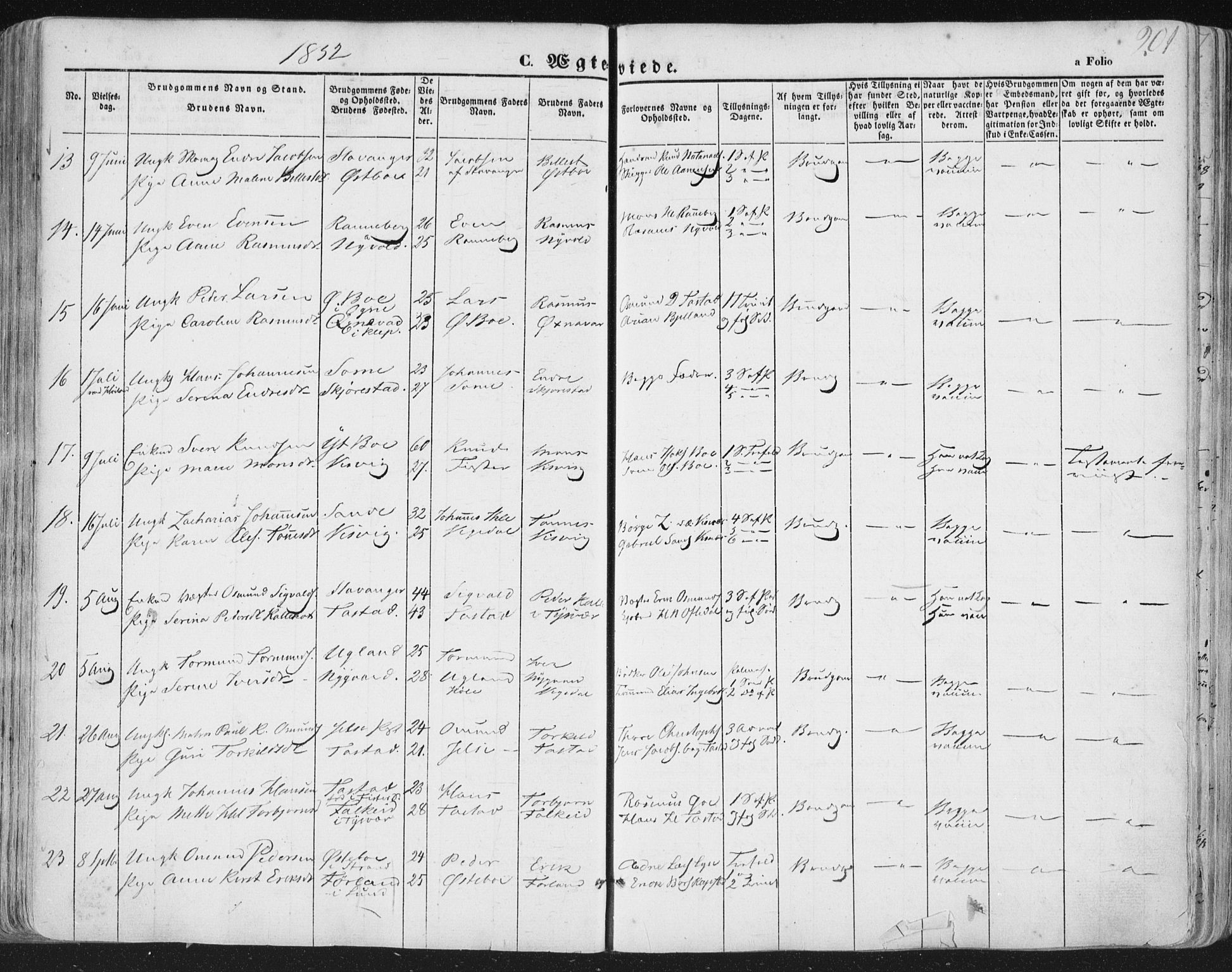 Hetland sokneprestkontor, AV/SAST-A-101826/30/30BA/L0002: Parish register (official) no. A 2, 1849-1869, p. 201