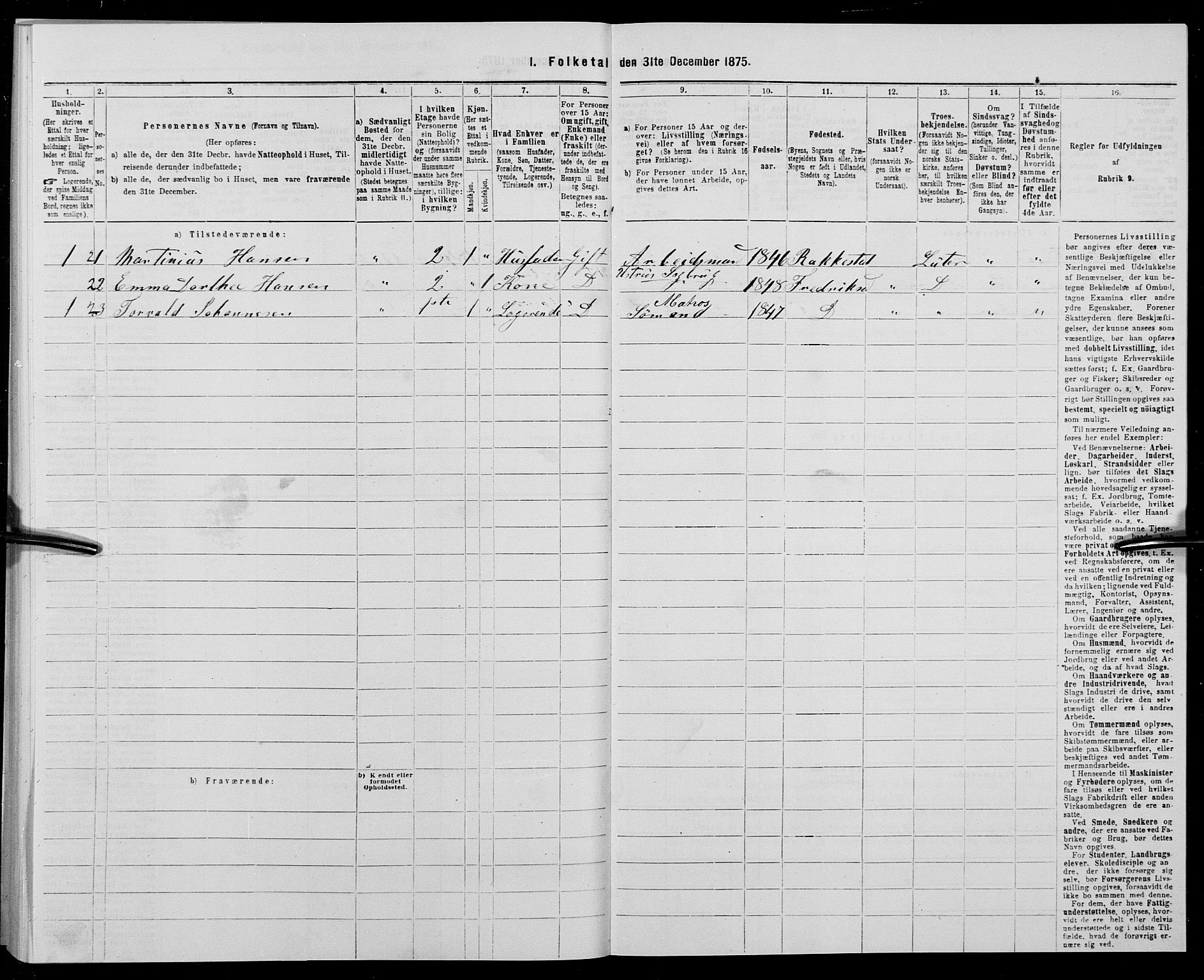 SAK, 1875 census for 1001P Kristiansand, 1875, p. 278