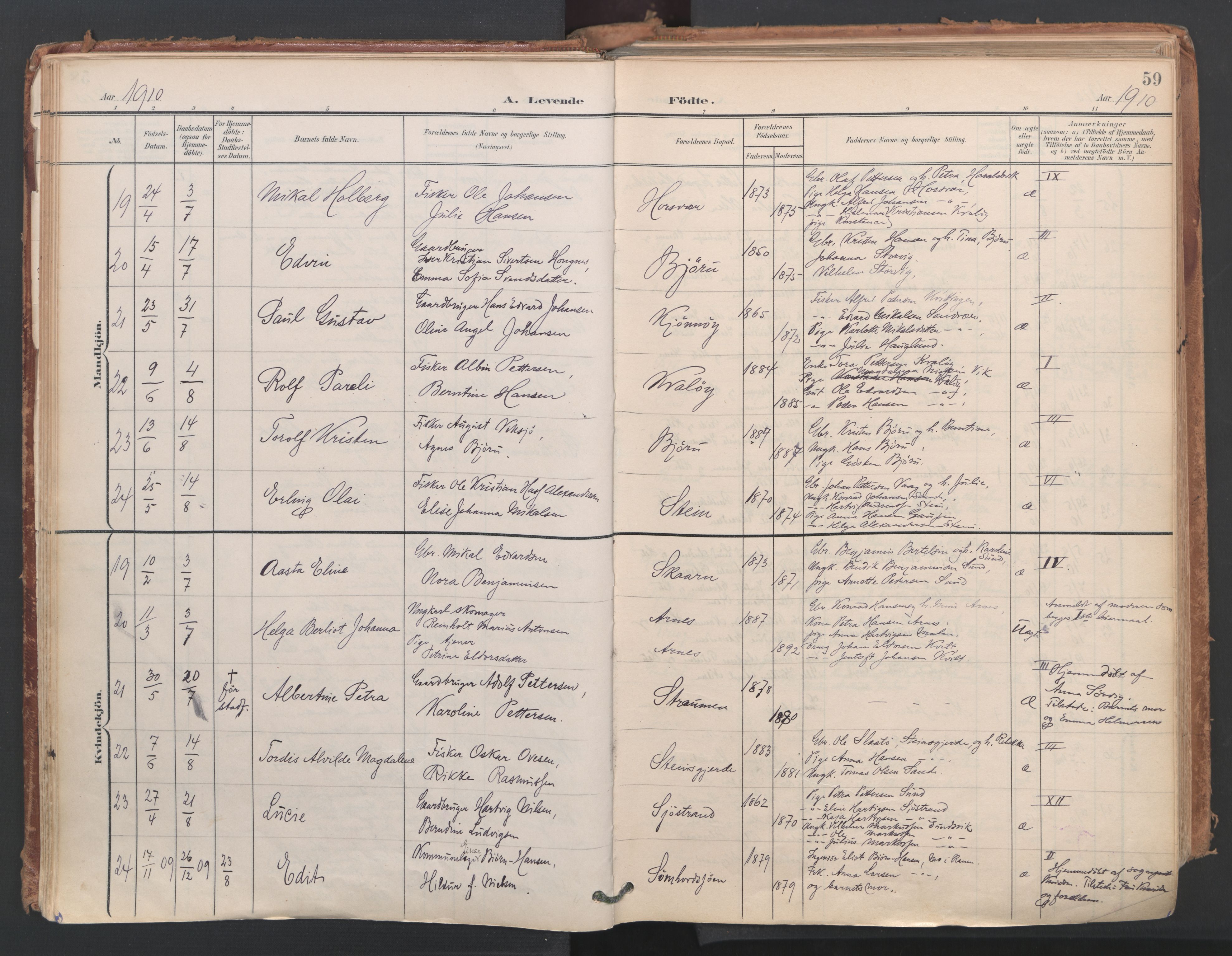Ministerialprotokoller, klokkerbøker og fødselsregistre - Nordland, SAT/A-1459/812/L0180: Parish register (official) no. 812A09, 1901-1915, p. 59