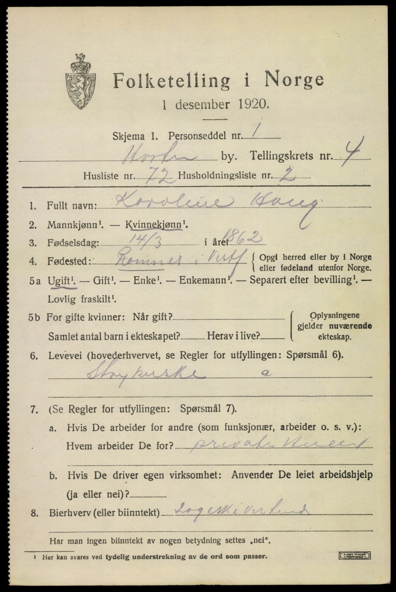 SAKO, 1920 census for Horten, 1920, p. 17503