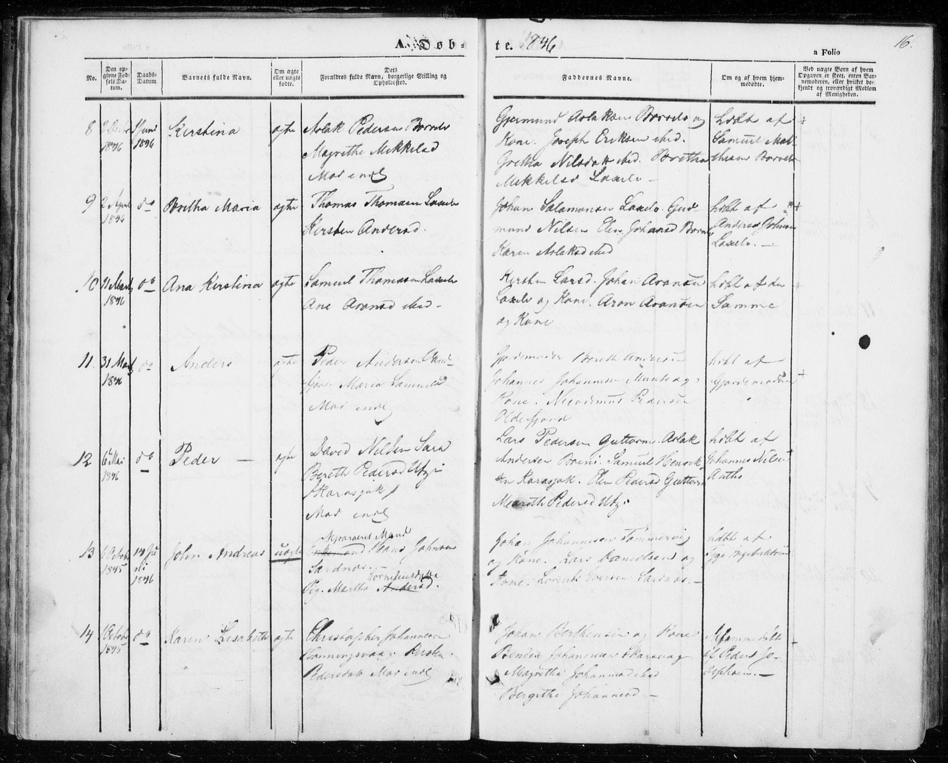 Kistrand/Porsanger sokneprestembete, SATØ/S-1351/H/Ha/L0004.kirke: Parish register (official) no. 4, 1843-1860, p. 16