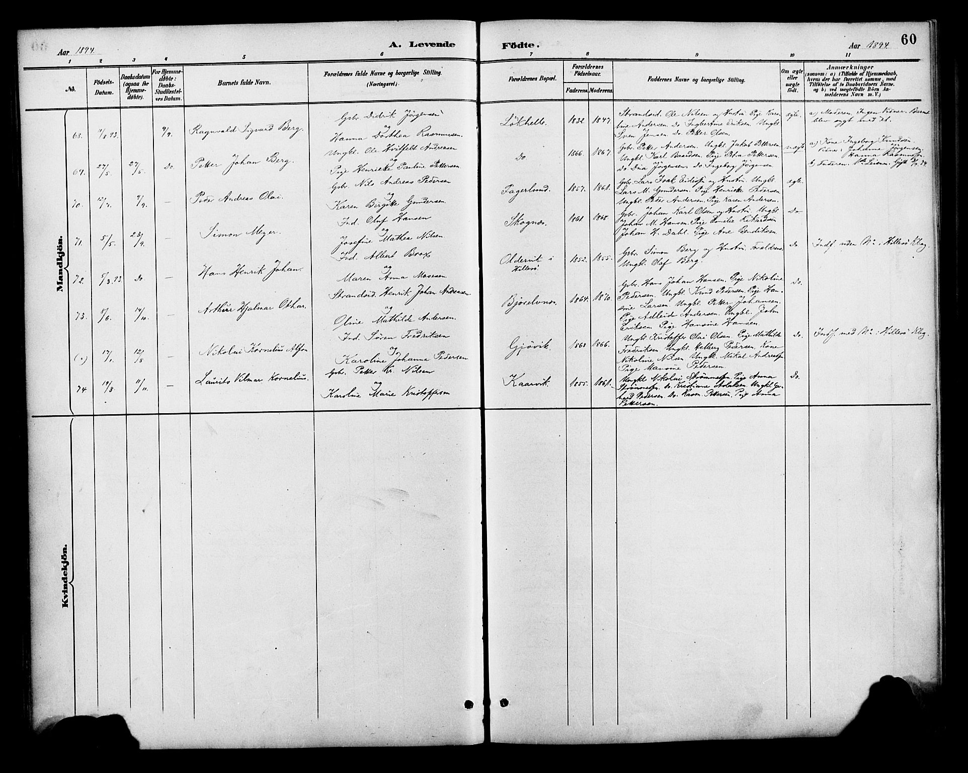 Lenvik sokneprestembete, AV/SATØ-S-1310/H/Ha/Haa/L0013kirke: Parish register (official) no. 13, 1890-1898, p. 60