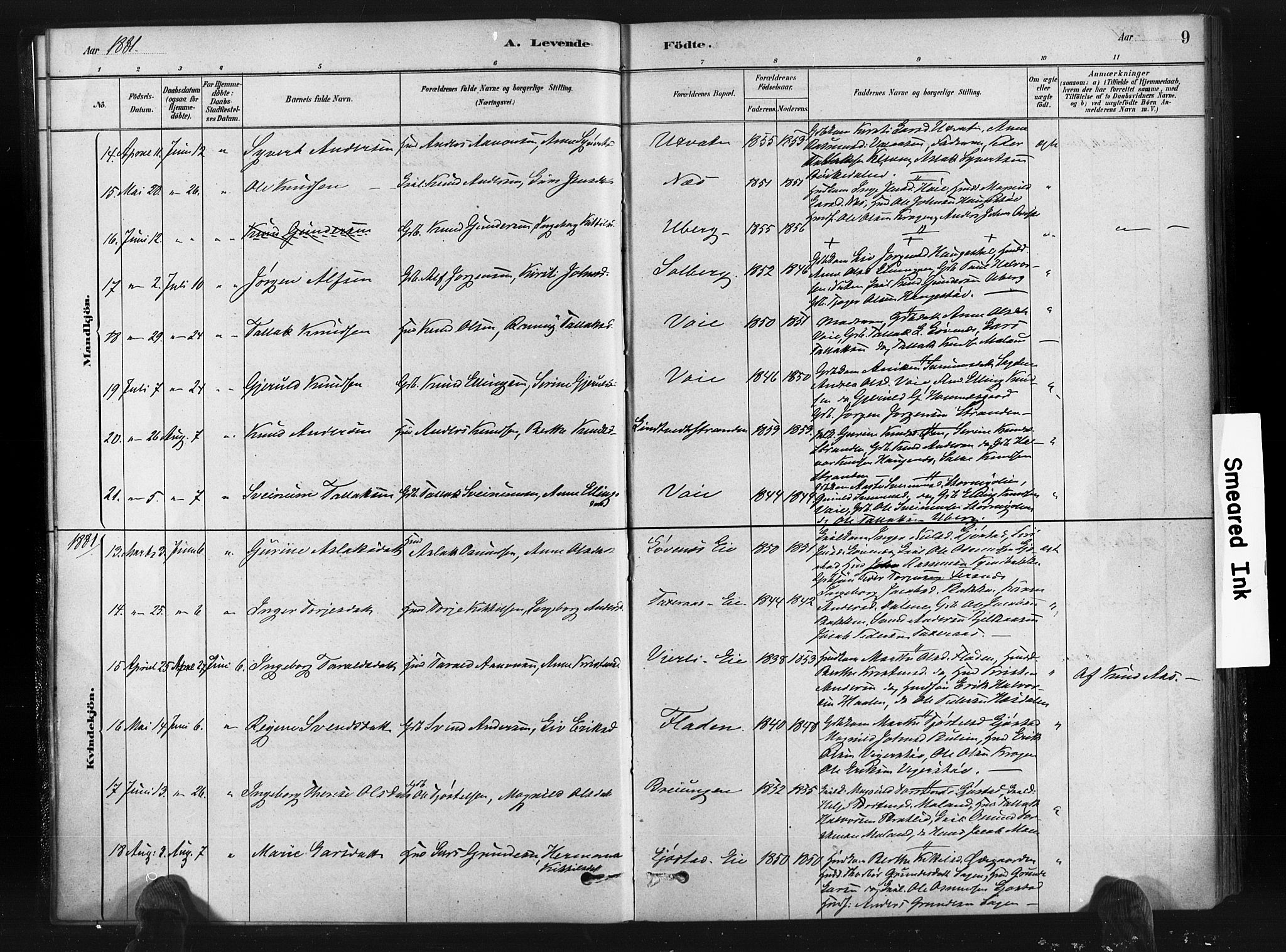 Gjerstad sokneprestkontor, AV/SAK-1111-0014/F/Fa/Fab/L0004: Parish register (official) no. A 4, 1879-1890, p. 9