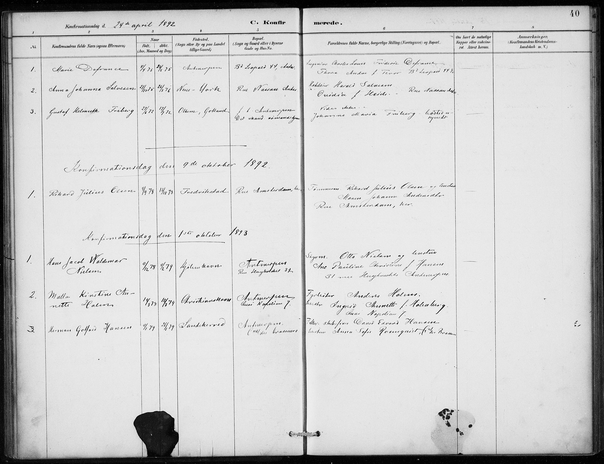 Den norske sjømannsmisjon i utlandet/Antwerpen, SAB/SAB/PA-0105/H/Ha/L0002: Parish register (official) no. A 2, 1887-1913, p. 40