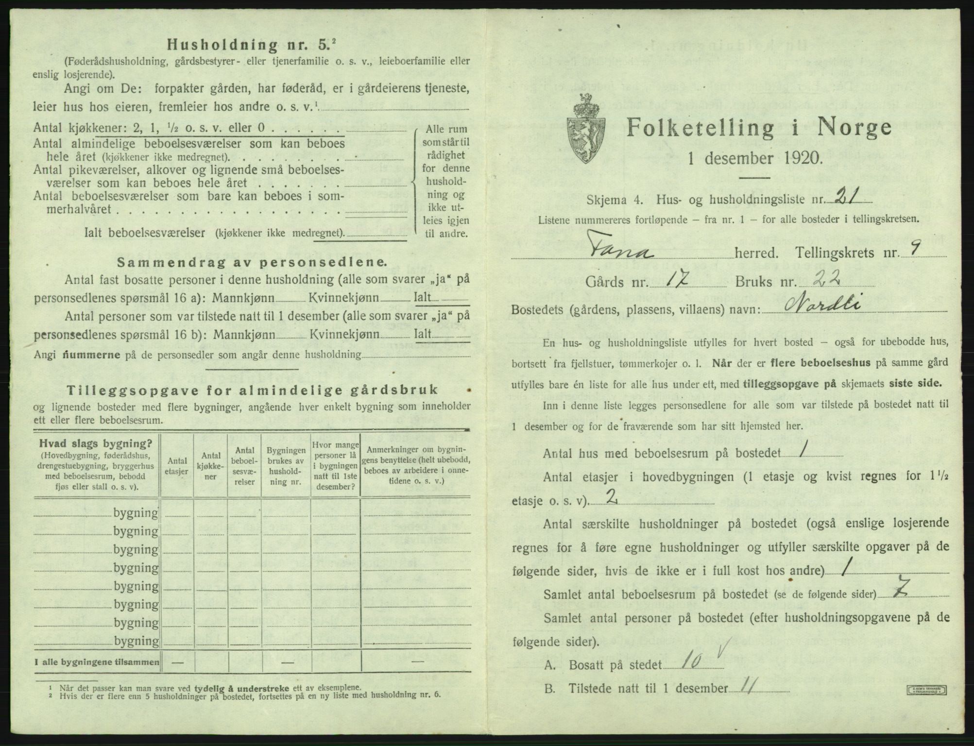 SAB, 1920 census for Fana, 1920, p. 1652