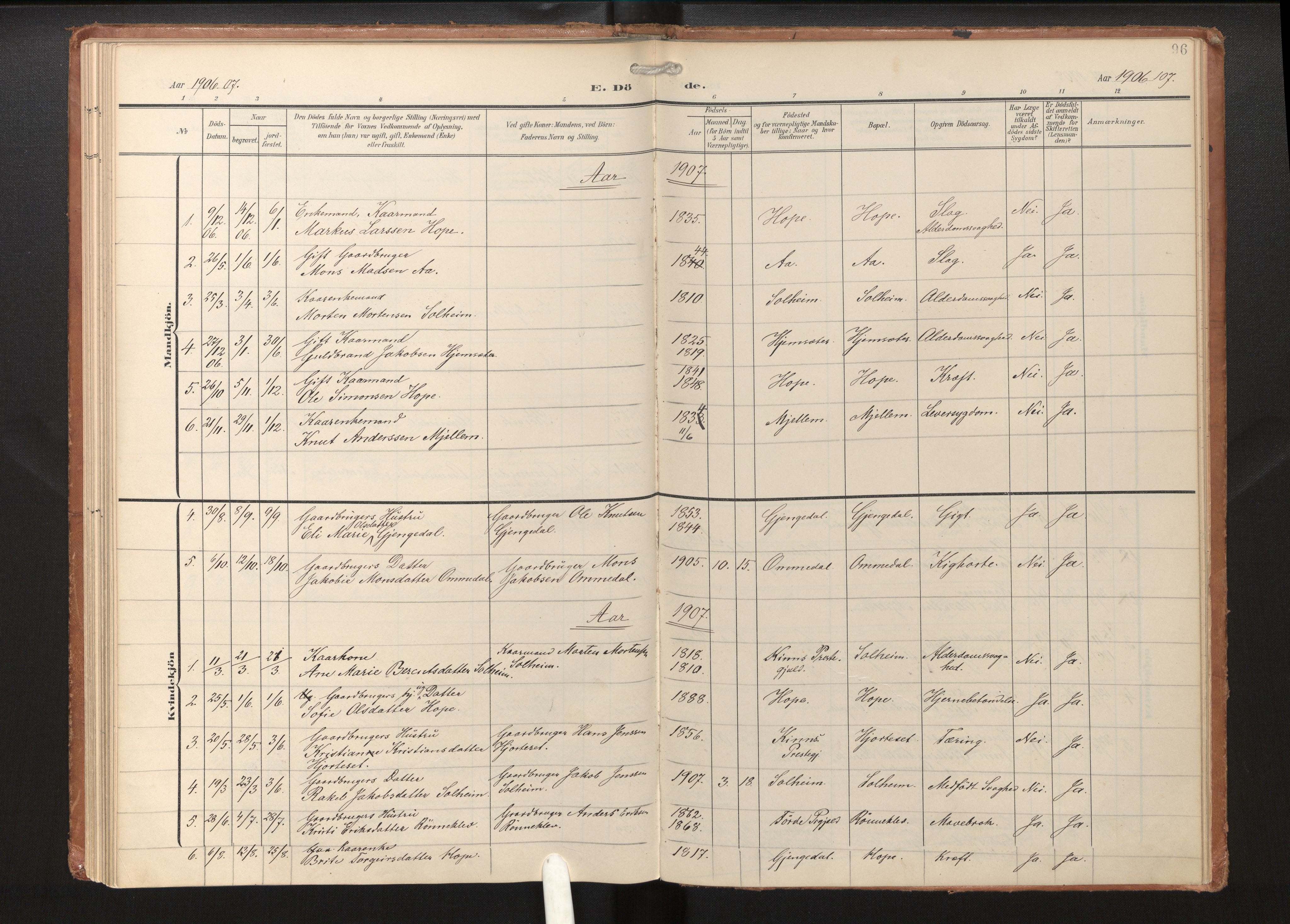 Gloppen sokneprestembete, SAB/A-80101/H/Haa/Haae/L0002: Parish register (official) no. E 2, 1904-1925, p. 95b-96a