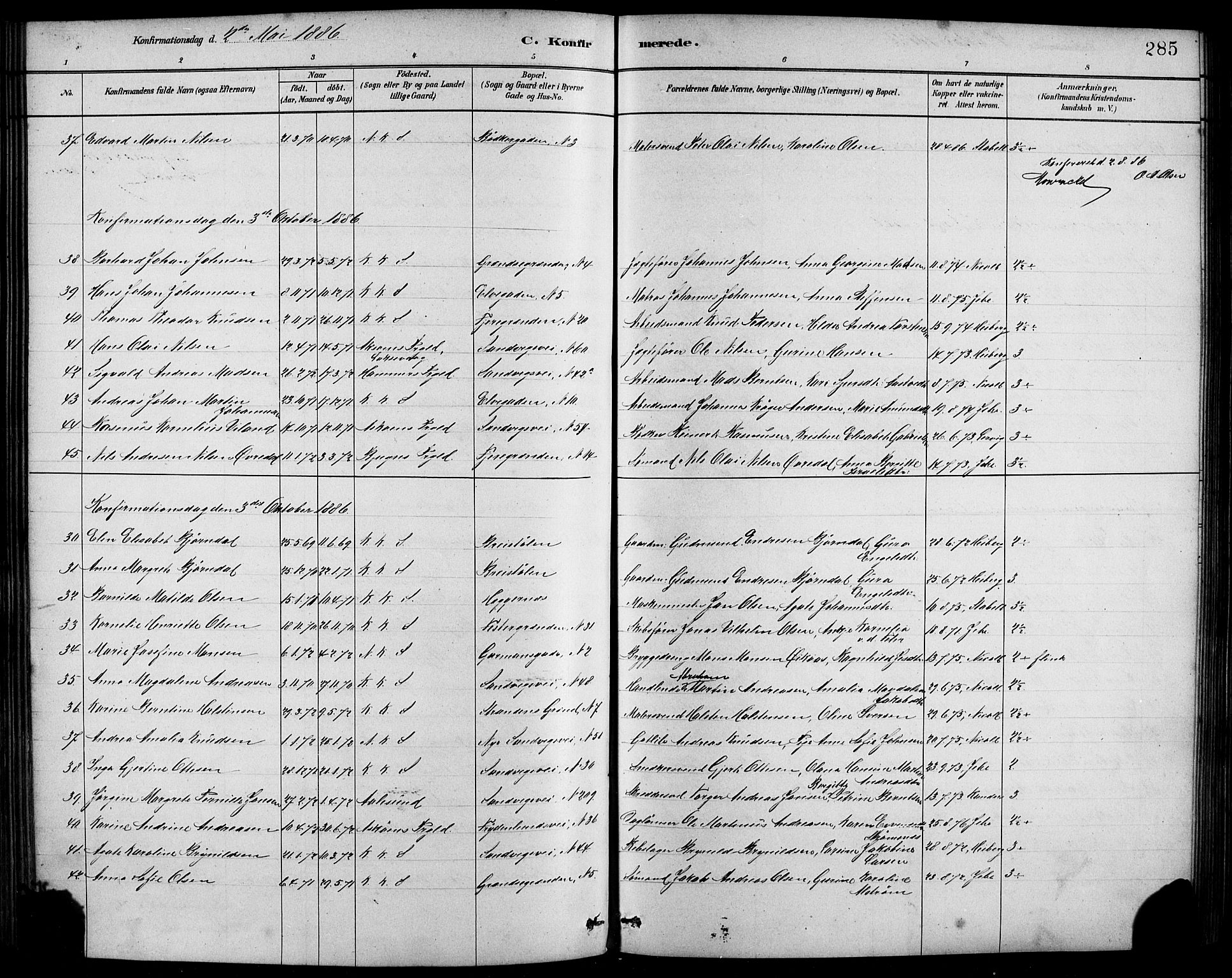 Sandviken Sokneprestembete, AV/SAB-A-77601/H/Hb/L0001: Parish register (copy) no. A 2, 1879-1892, p. 285