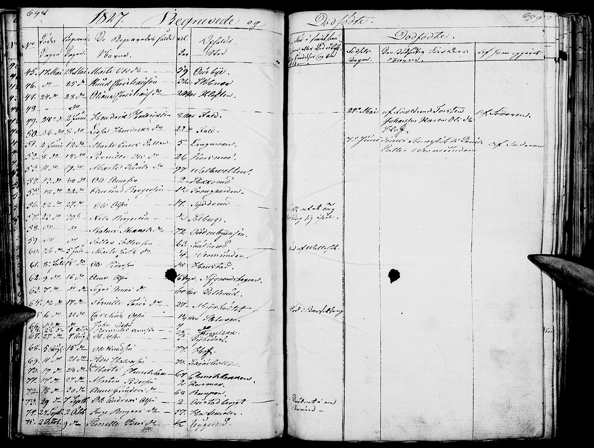 Hof prestekontor, AV/SAH-PREST-038/H/Ha/Haa/L0006: Parish register (official) no. 6, 1822-1841, p. 698-699