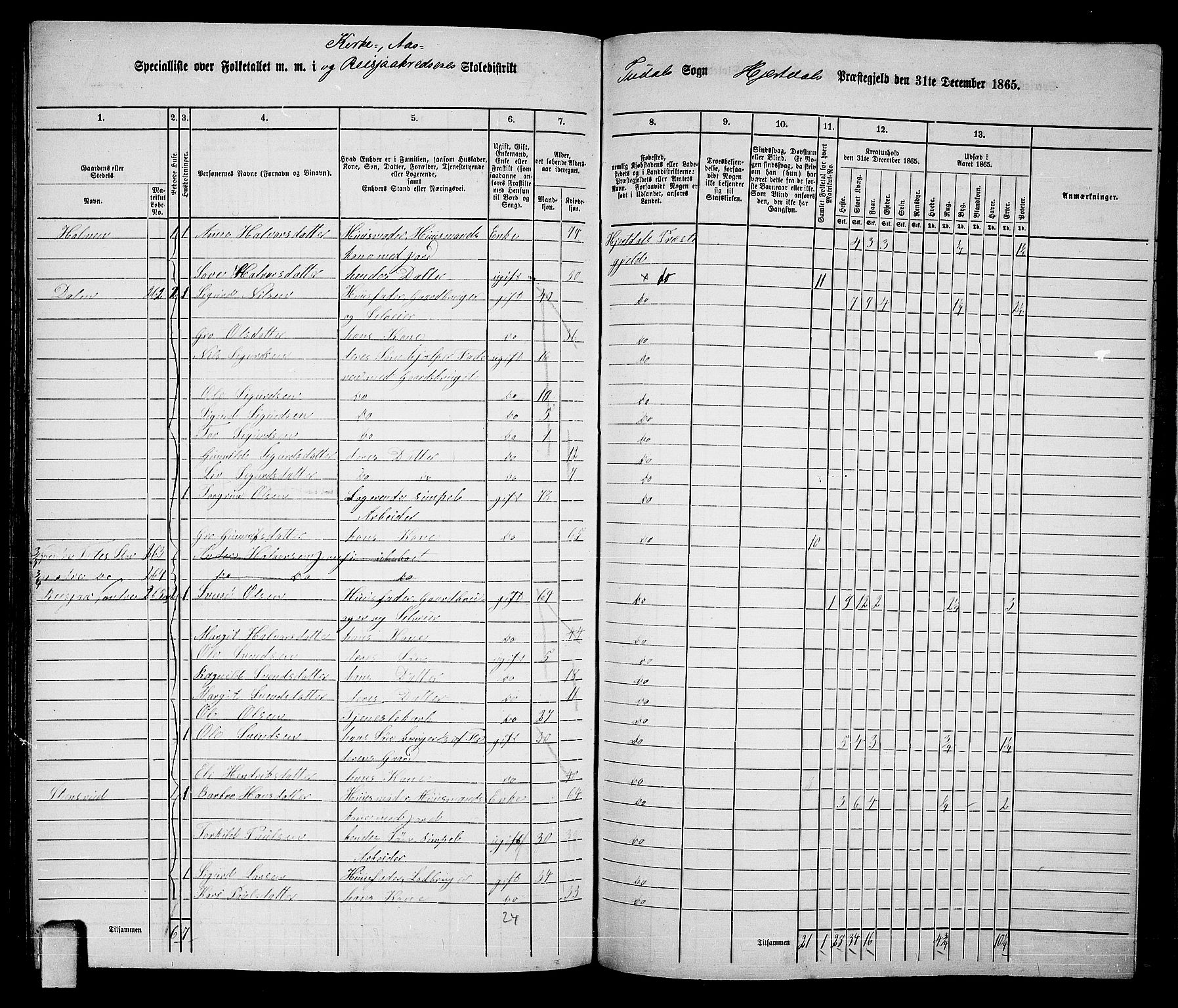 RA, 1865 census for Hjartdal, 1865, p. 128